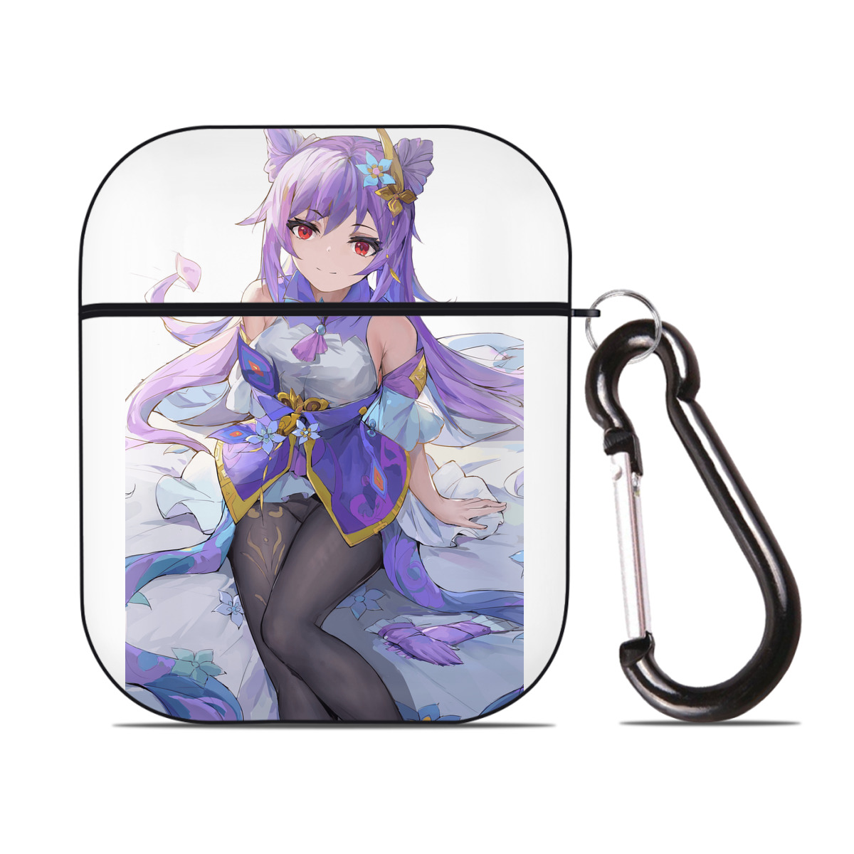 げんし神 刻晴 こくせい genshin Kokusei AirPods 第2世代保護ケース ハードシェル ブラック 耐衝撃・防指紋・カラビナ付き