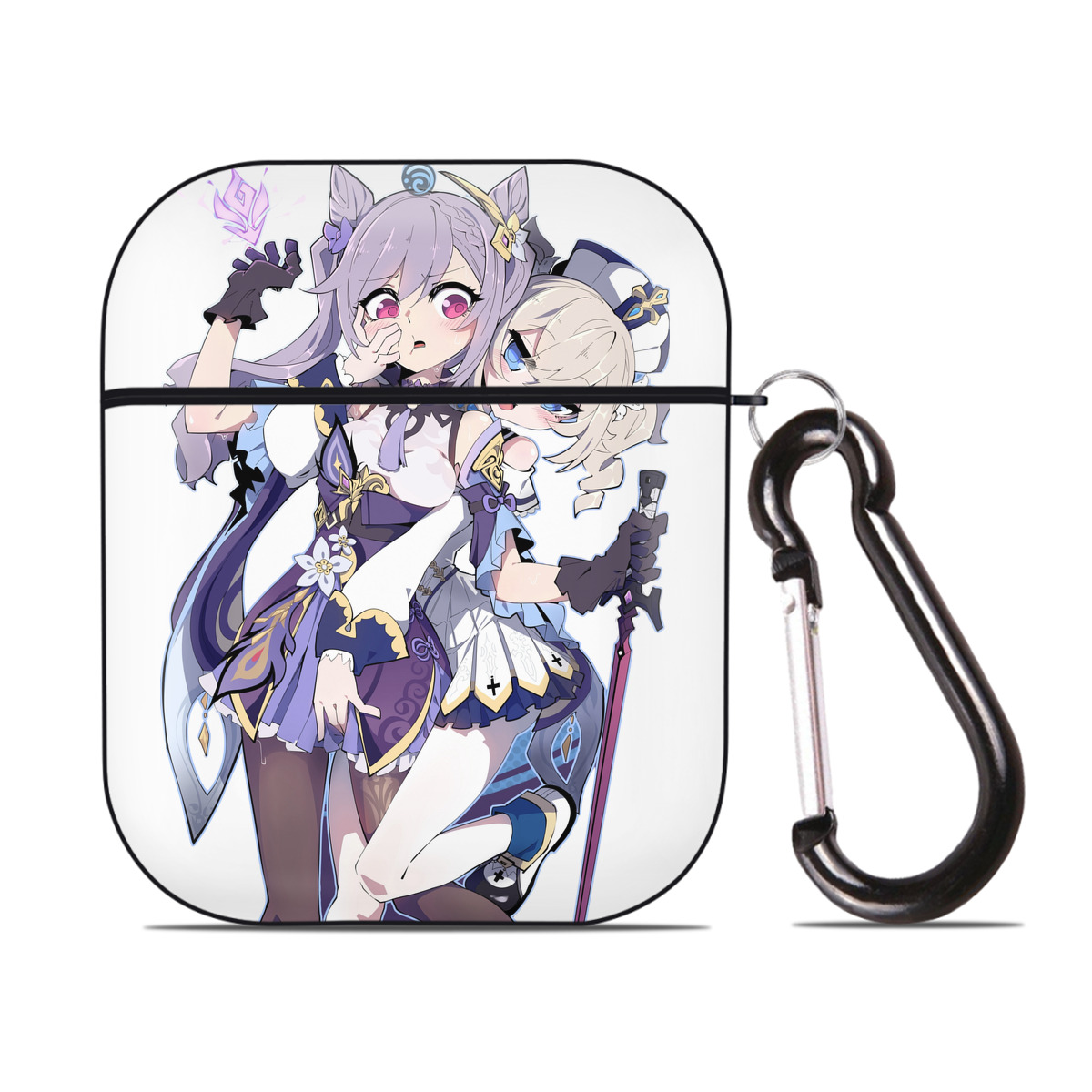 げんし神 刻晴 こくせい genshin Kokusei AirPods 第2世代保護ケース ハードシェル ブラック 耐衝撃・防指紋・カラビナ付き
