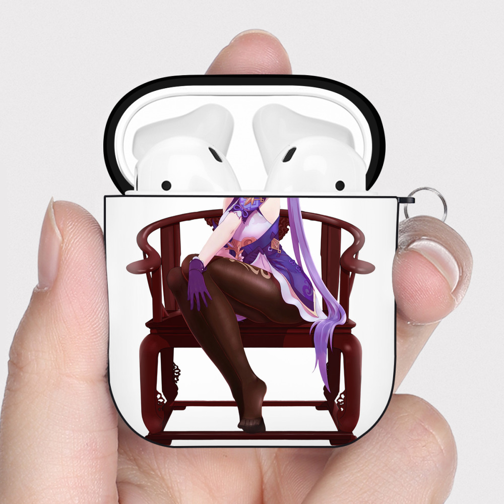 げんし神 刻晴 こくせい genshin Kokusei AirPods 第2世代保護ケース ハードシェル ブラック 耐衝撃・防指紋・カラビナ付き