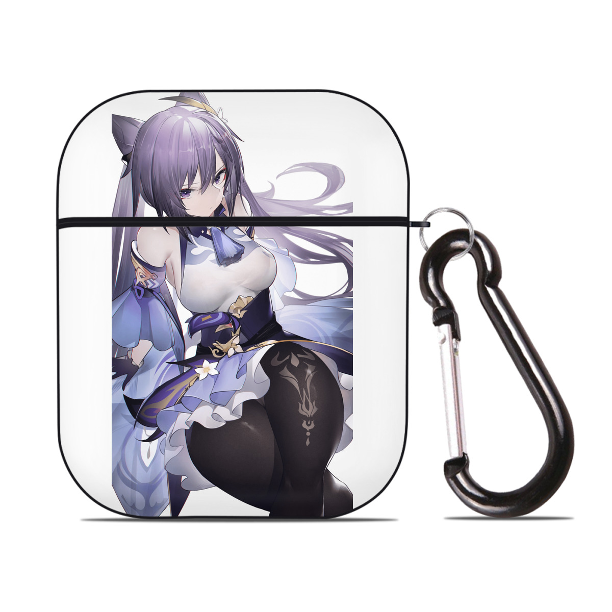 げんし神 刻晴 こくせい genshin Kokusei AirPods 第2世代保護ケース ハードシェル ブラック 耐衝撃・防指紋・カラビナ付き