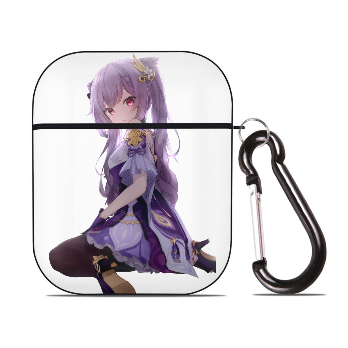 げんし神 刻晴 こくせい genshin Kokusei AirPods 第2世代保護ケース ハードシェル ブラック 耐衝撃・防指紋・カラビナ付き