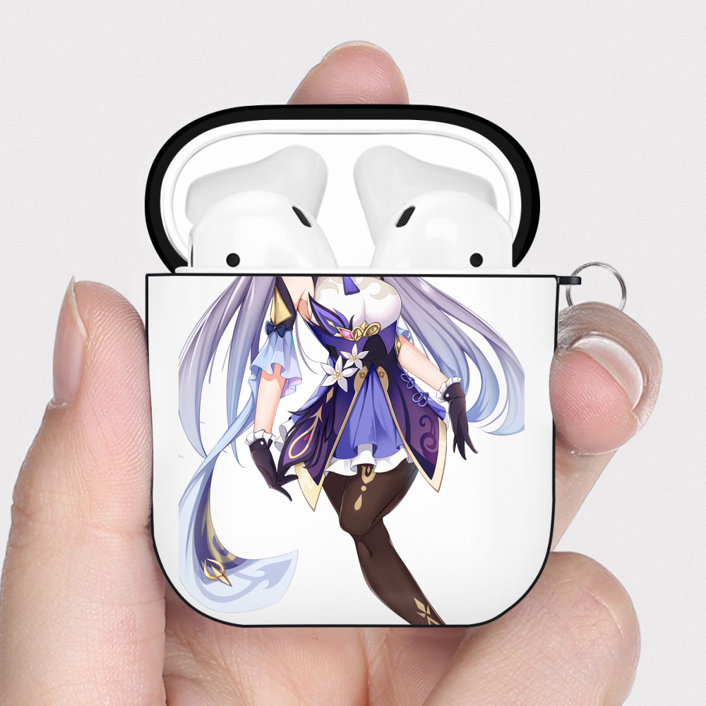 げんし神 刻晴 こくせい genshin Kokusei AirPods 第2世代保護ケース ハードシェル ブラック 耐衝撃・防指紋・カラビナ付き