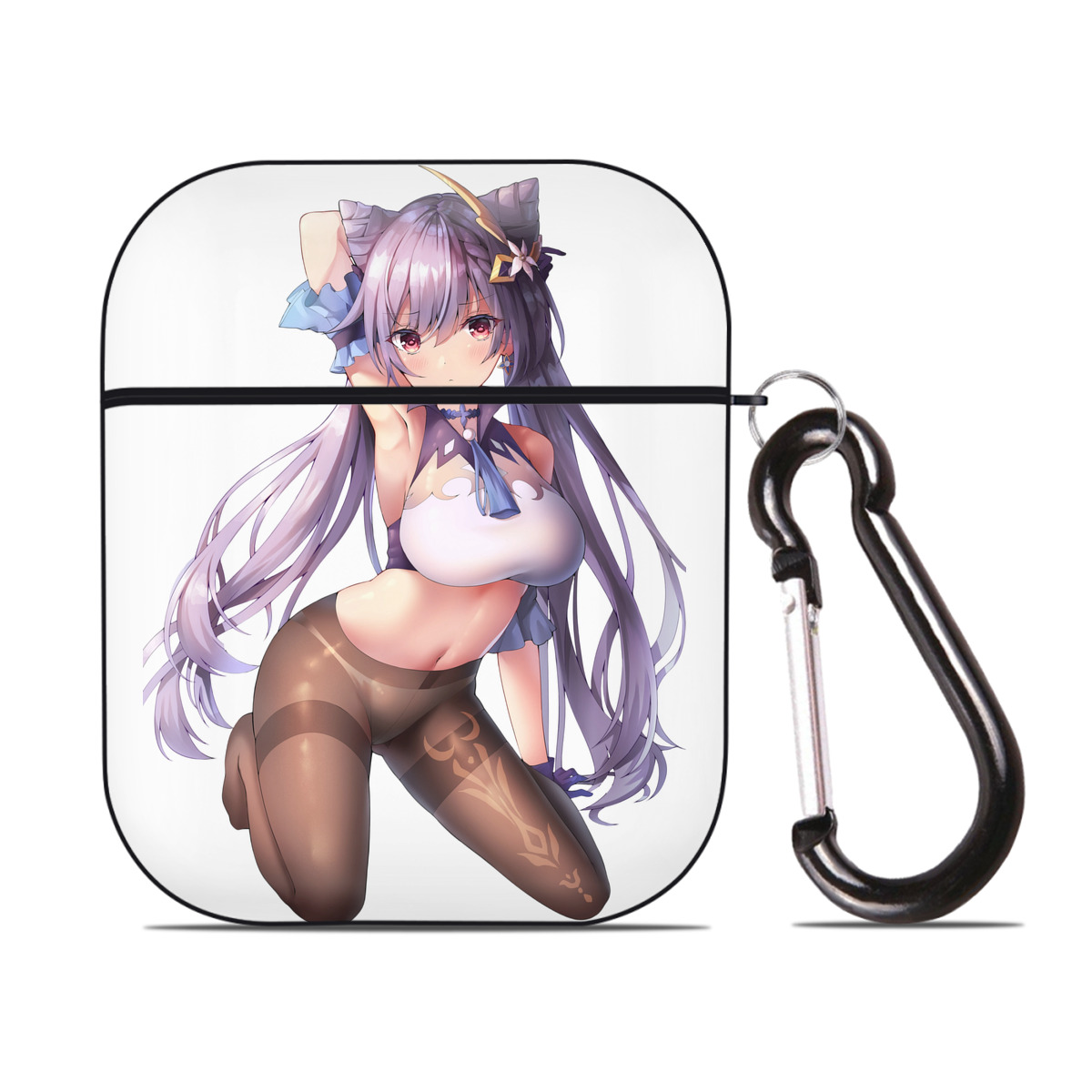 げんし神 刻晴 こくせい genshin Kokusei AirPods 第2世代保護ケース ハードシェル ブラック 耐衝撃・防指紋・カラビナ付き