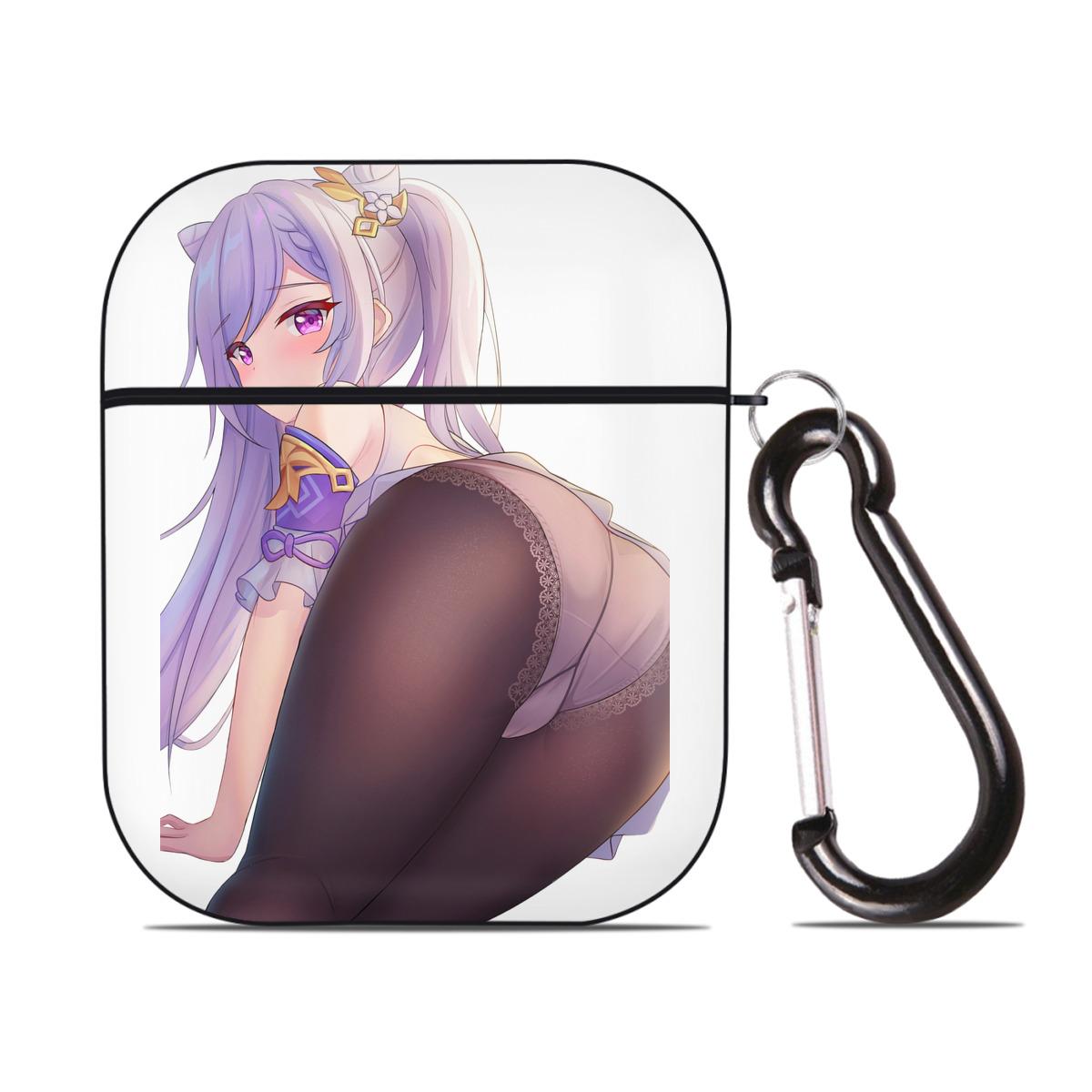 げんし神 刻晴 こくせい genshin Kokusei AirPods 第2世代保護ケース ハードシェル ブラック 耐衝撃・防指紋・カラビナ付き