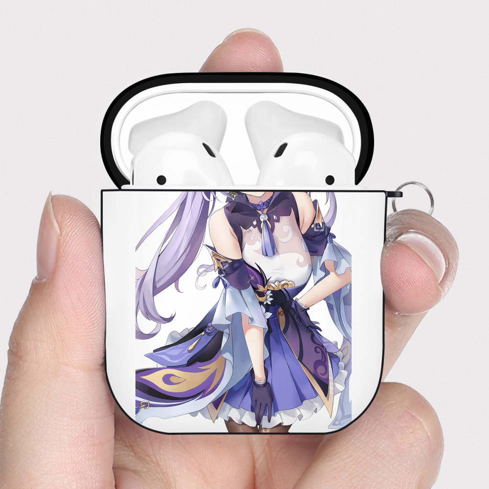 げんし神 刻晴 こくせい genshin Kokusei AirPods 第2世代保護ケース ハードシェル ブラック 耐衝撃・防指紋・カラビナ付き