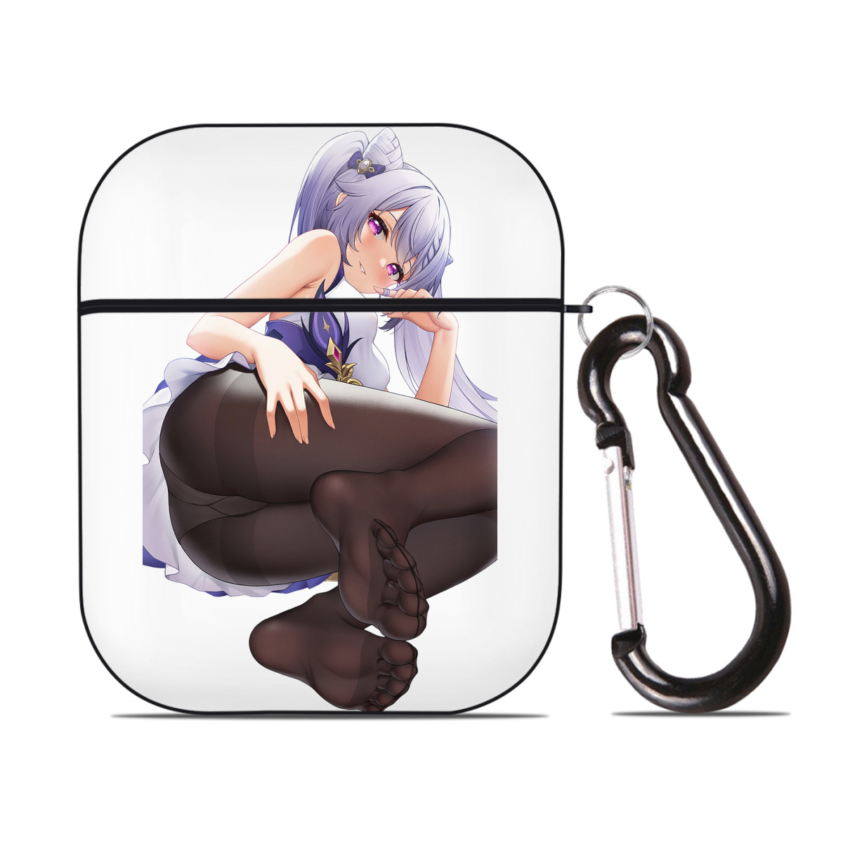 げんし神 刻晴 こくせい genshin Kokusei AirPods 第2世代保護ケース ハードシェル ブラック 耐衝撃・防指紋・カラビナ付き