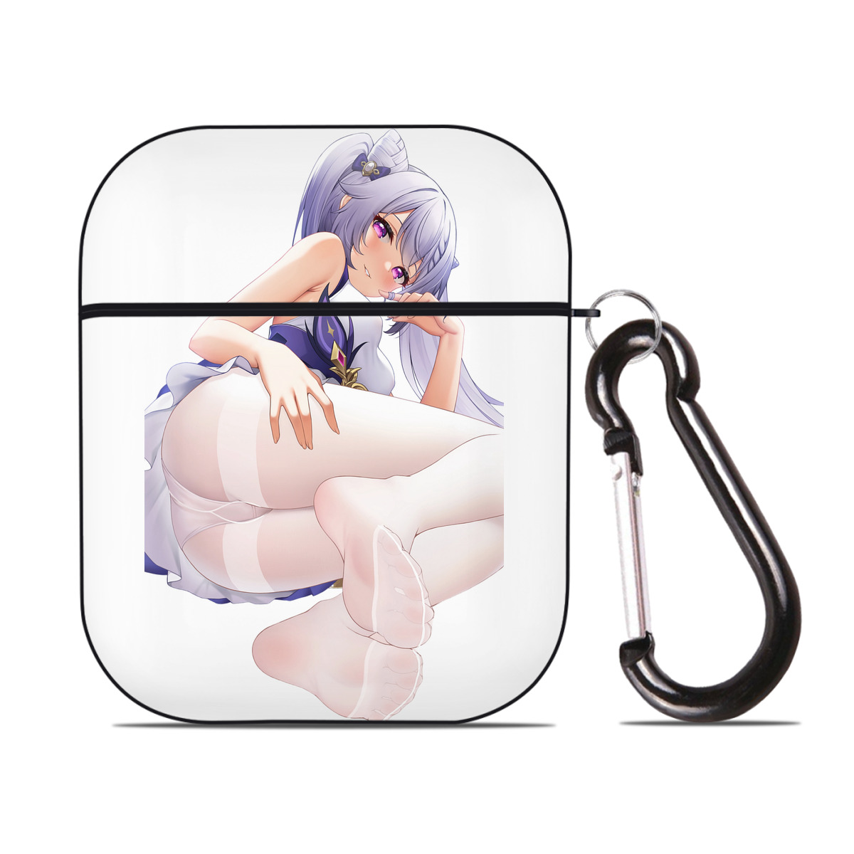げんし神 刻晴 こくせい genshin Kokusei AirPods 第2世代保護ケース ハードシェル ブラック 耐衝撃・防指紋・カラビナ付き