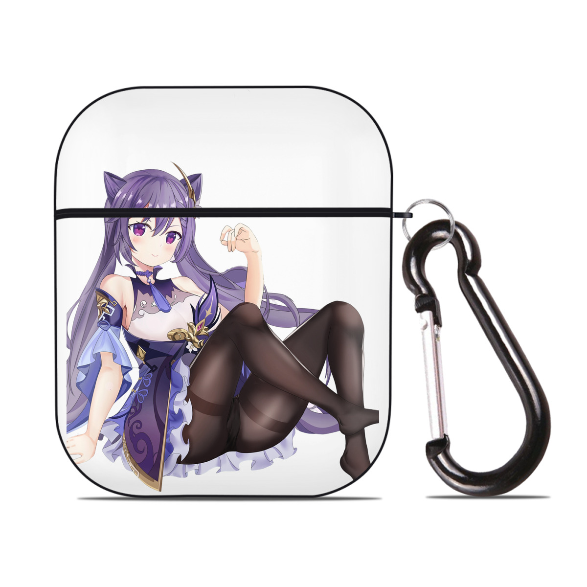 げんし神 刻晴 こくせい genshin Kokusei AirPods 第2世代保護ケース ハードシェル ブラック 耐衝撃・防指紋・カラビナ付き