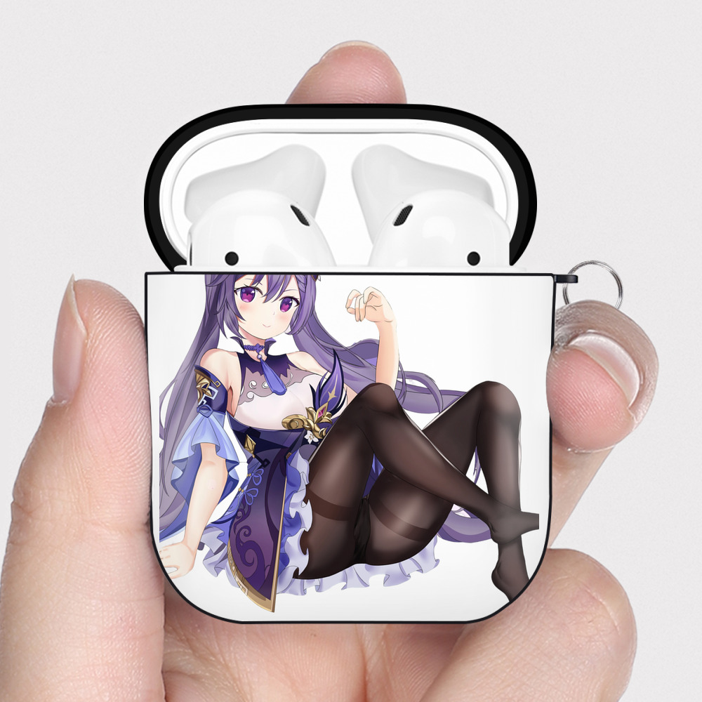 げんし神 刻晴 こくせい genshin Kokusei AirPods 第2世代保護ケース ハードシェル ブラック 耐衝撃・防指紋・カラビナ付き