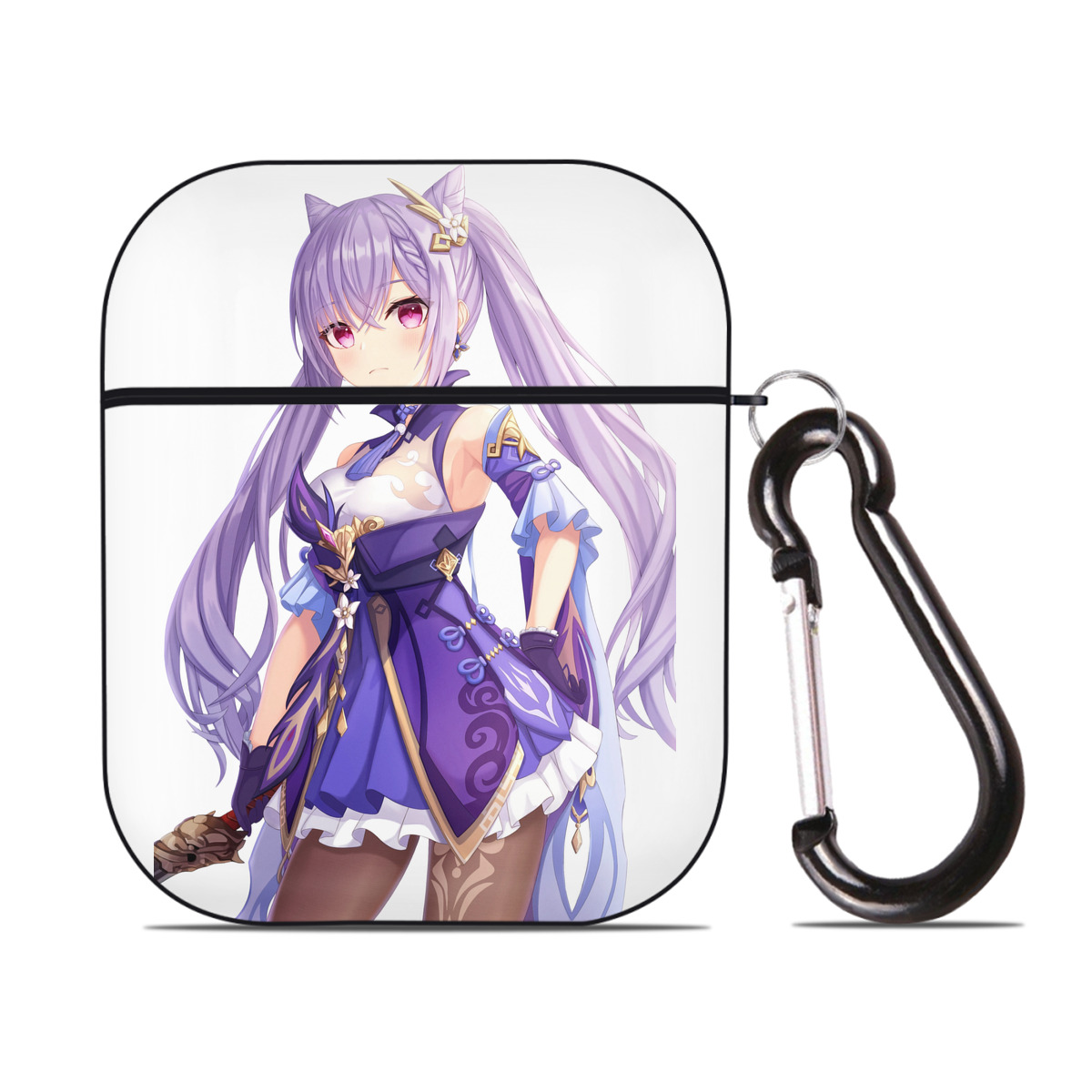 げんし神 刻晴 こくせい genshin Kokusei AirPods 第2世代保護ケース ハードシェル ブラック 耐衝撃・防指紋・カラビナ付き