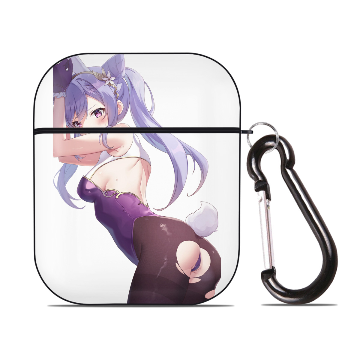 げんし神 刻晴 こくせい genshin Kokusei AirPods 第2世代保護ケース ハードシェル ブラック 耐衝撃・防指紋・カラビナ付き