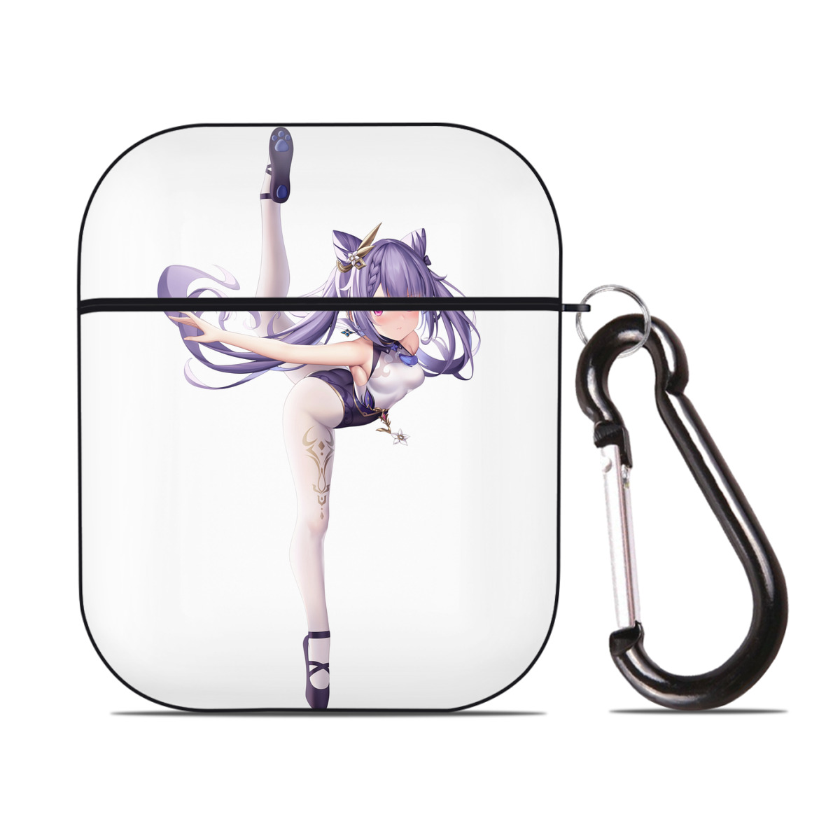 げんし神 刻晴 こくせい genshin Kokusei AirPods 第2世代保護ケース ハードシェル ブラック 耐衝撃・防指紋・カラビナ付き