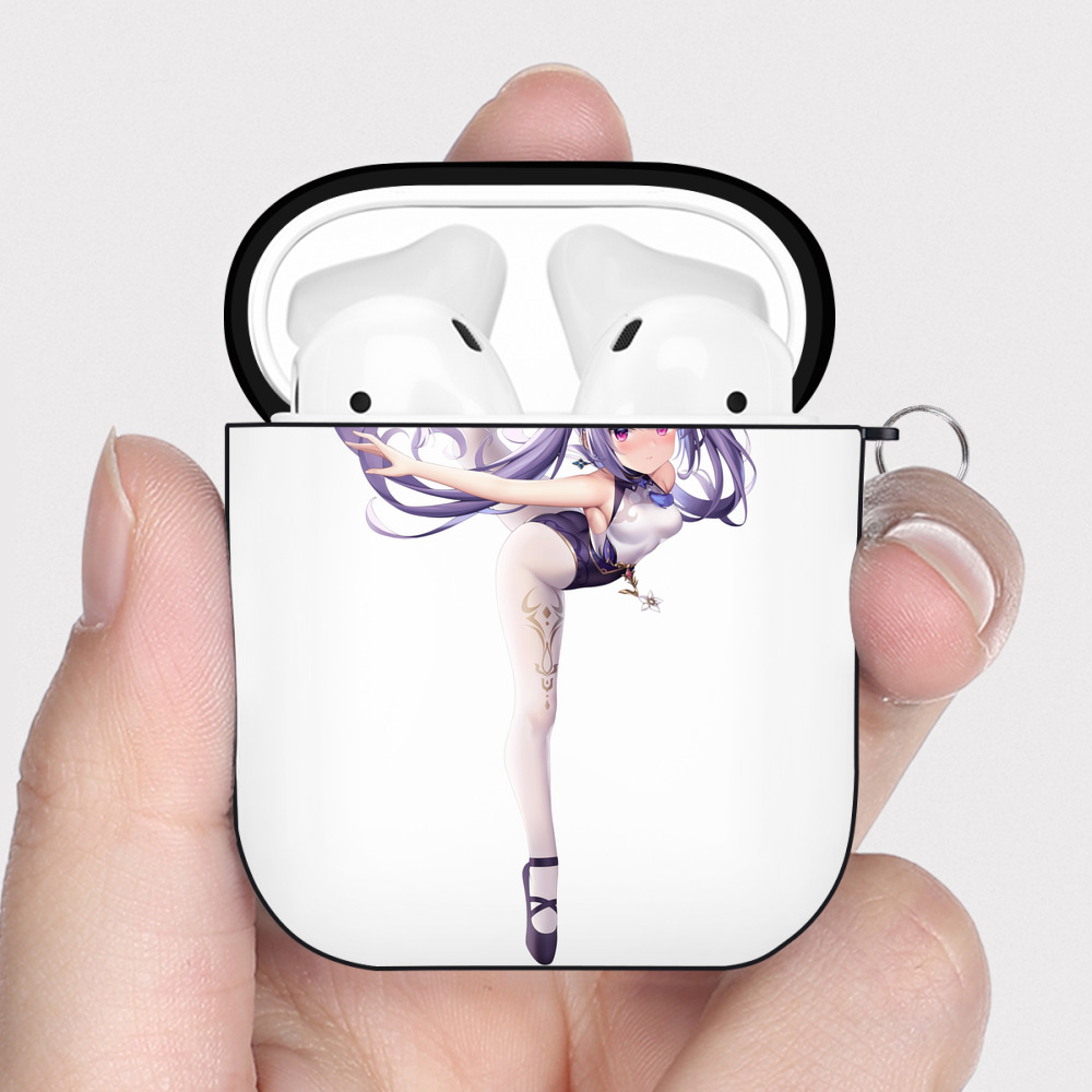 げんし神 刻晴 こくせい genshin Kokusei AirPods 第2世代保護ケース ハードシェル ブラック 耐衝撃・防指紋・カラビナ付き