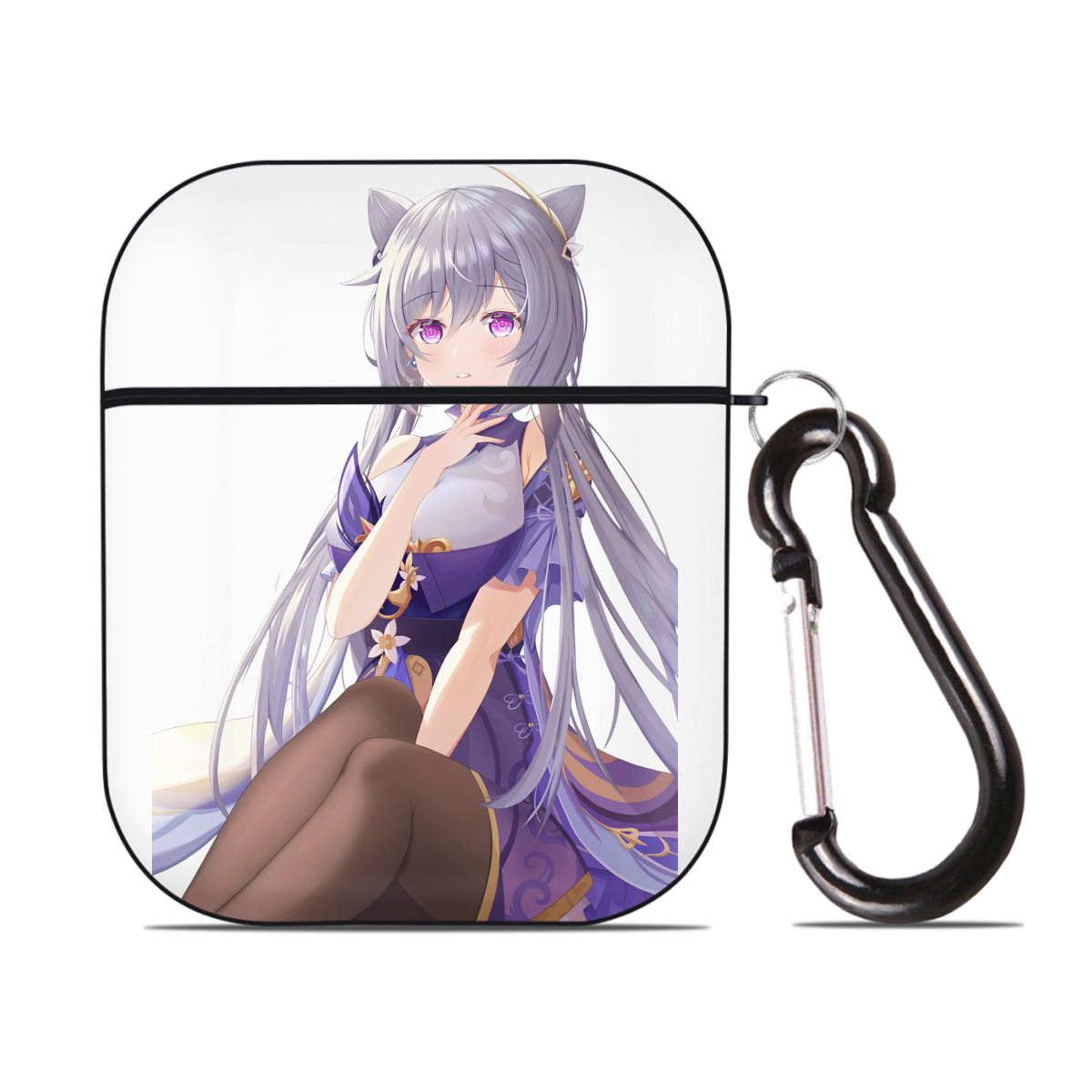 げんし神 刻晴 こくせい genshin Kokusei AirPods 第2世代保護ケース ハードシェル ブラック 耐衝撃・防指紋・カラビナ付き