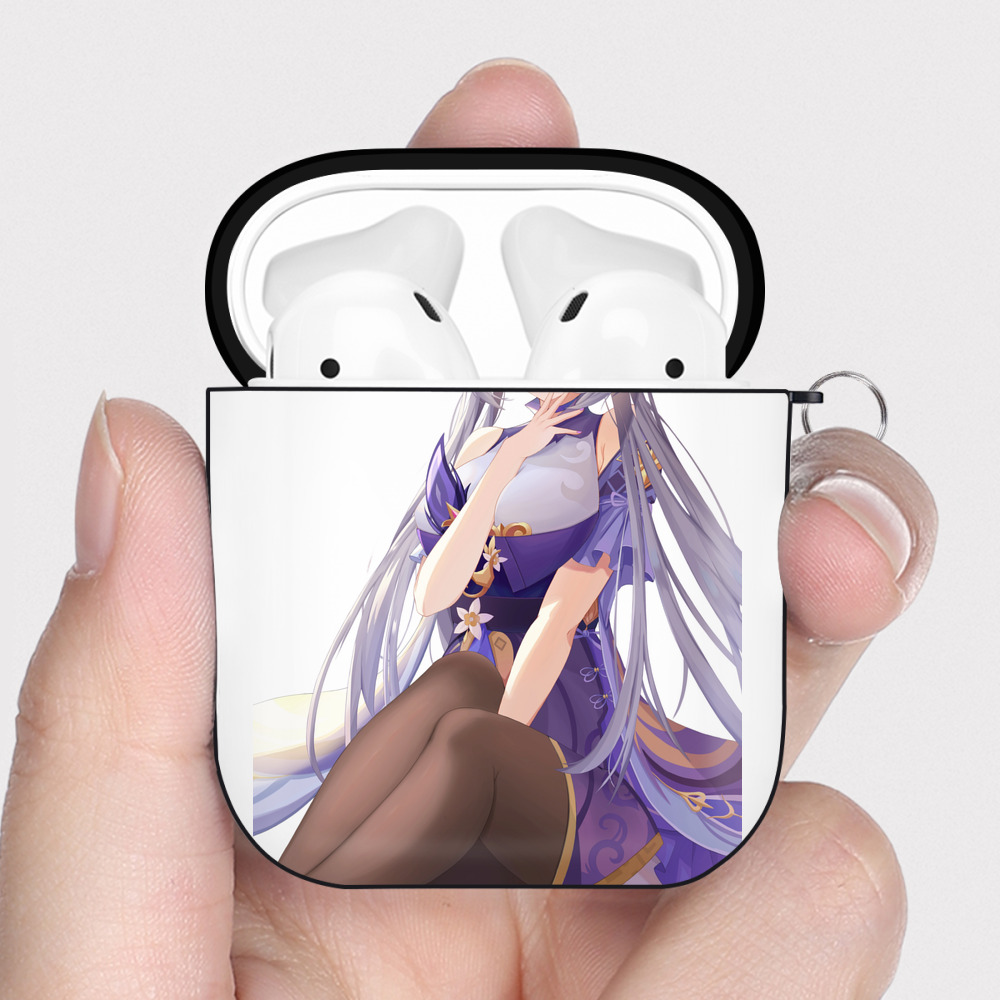 げんし神 刻晴 こくせい genshin Kokusei AirPods 第2世代保護ケース ハードシェル ブラック 耐衝撃・防指紋・カラビナ付き