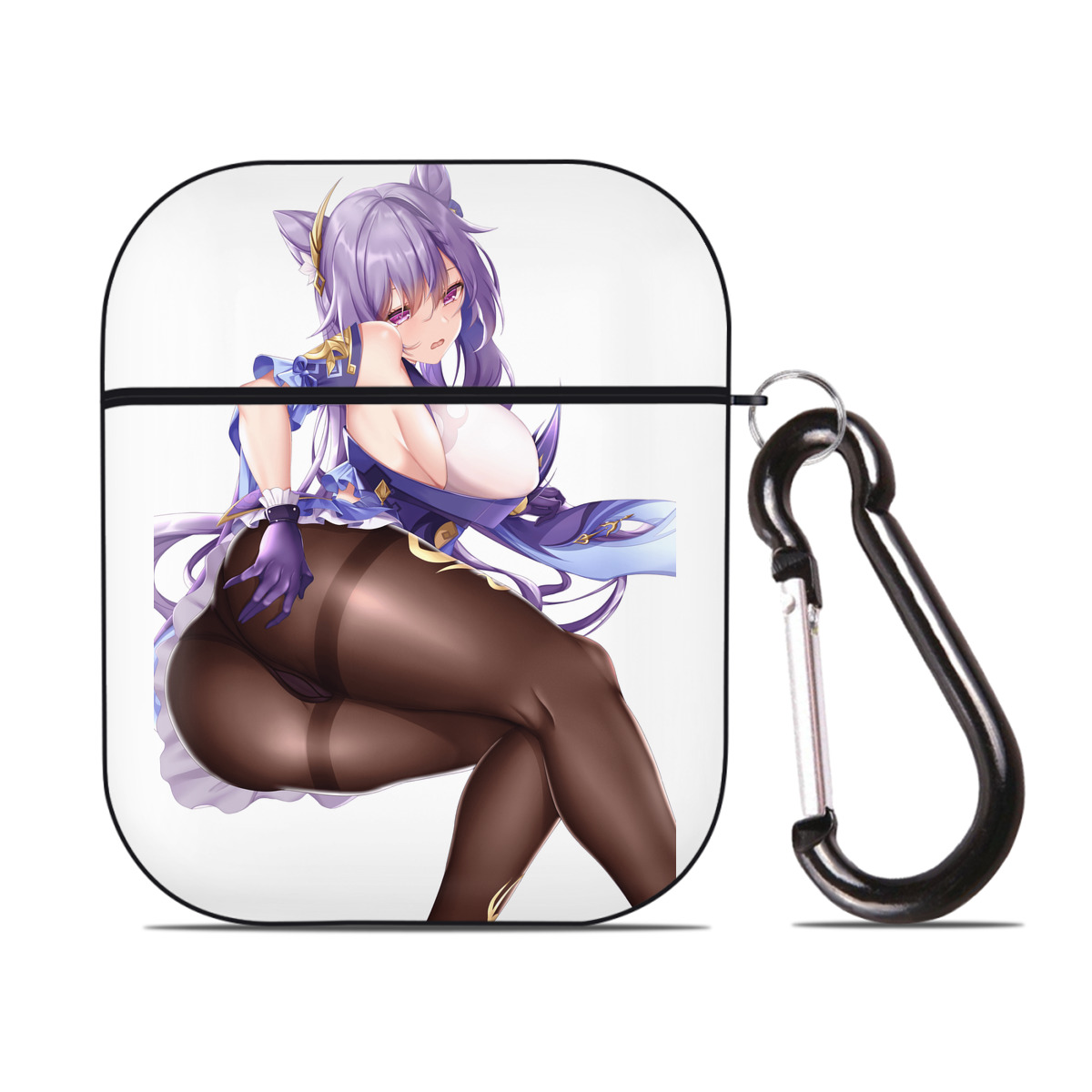 げんし神 刻晴 こくせい genshin Kokusei AirPods 第2世代保護ケース ハードシェル ブラック 耐衝撃・防指紋・カラビナ付き