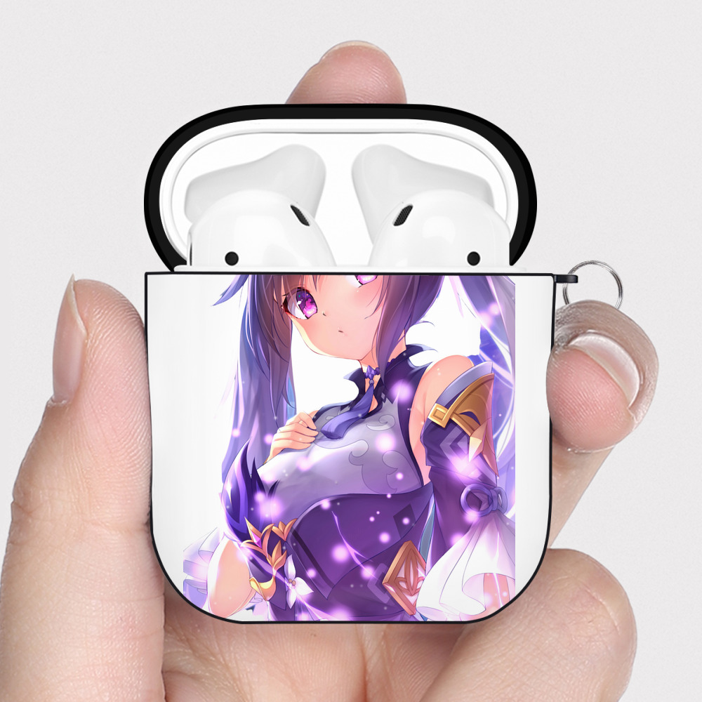 げんし神 刻晴 こくせい genshin Kokusei AirPods 第2世代保護ケース ハードシェル ブラック 耐衝撃・防指紋・カラビナ付き