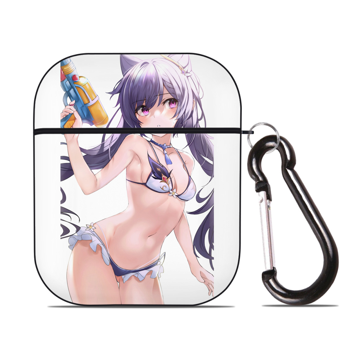 げんし神 刻晴 こくせい genshin Kokusei AirPods 第2世代保護ケース ハードシェル ブラック 耐衝撃・防指紋・カラビナ付き