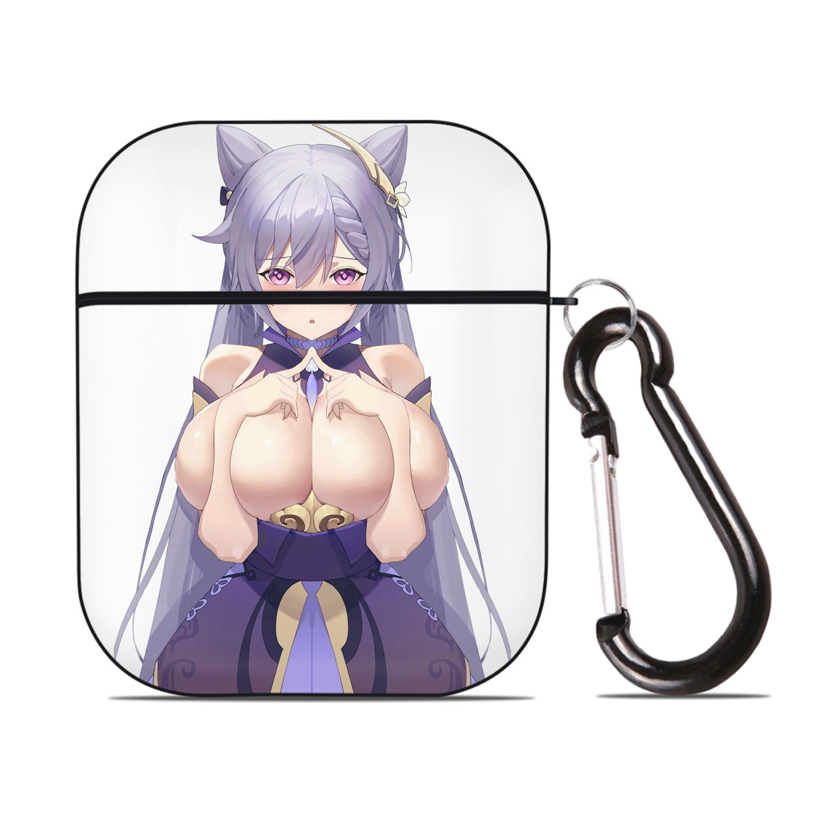 げんし神 刻晴 こくせい genshin Kokusei AirPods 第2世代保護ケース ハードシェル ブラック 耐衝撃・防指紋・カラビナ付き