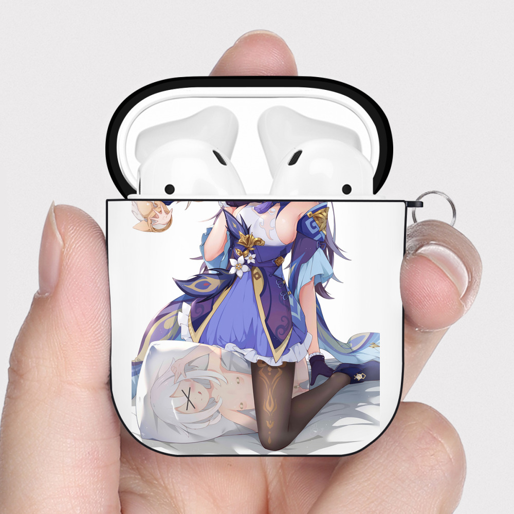 げんし神 刻晴 こくせい genshin Kokusei AirPods 第2世代保護ケース ハードシェル ブラック 耐衝撃・防指紋・カラビナ付き