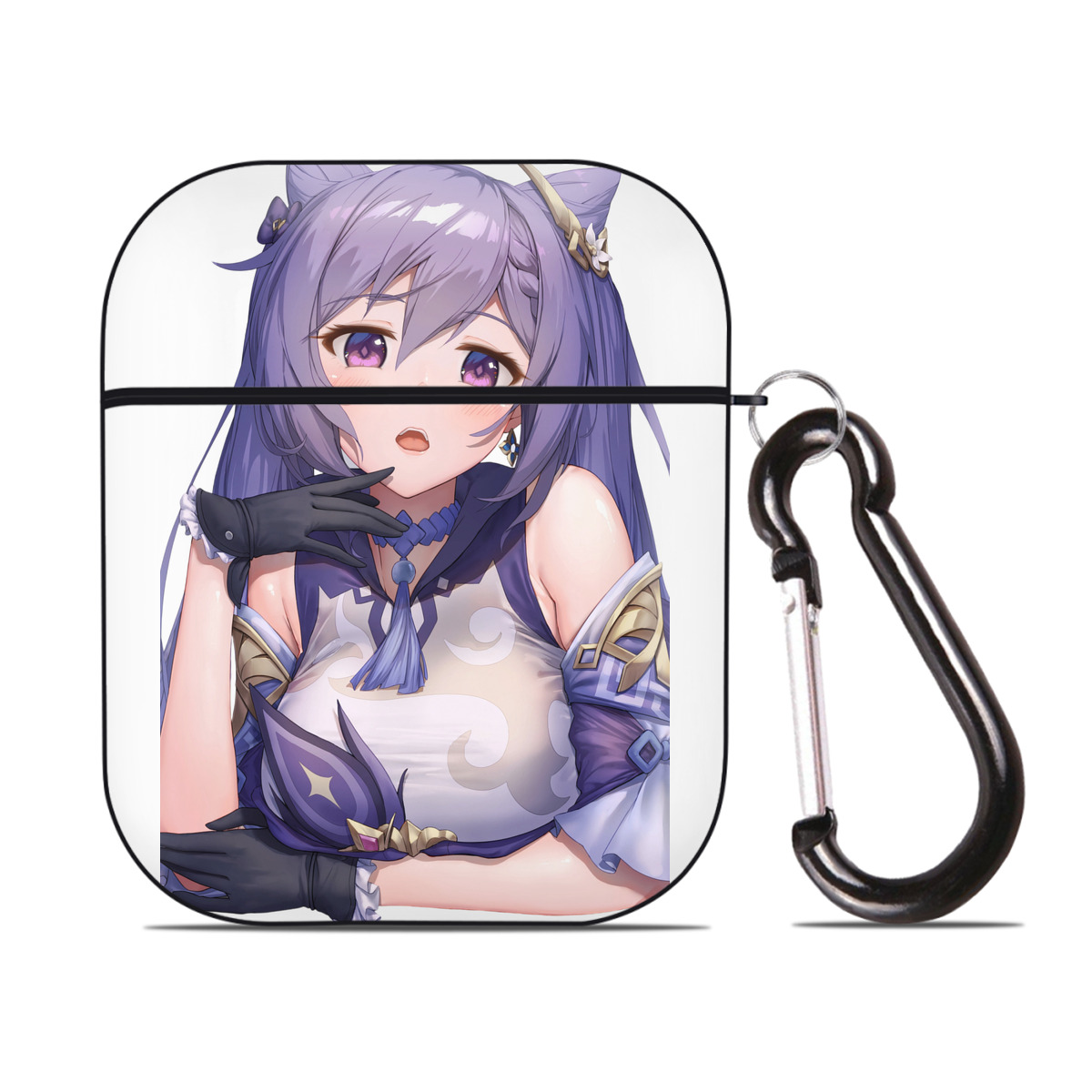 げんし神 刻晴 こくせい genshin Kokusei AirPods 第2世代保護ケース ハードシェル ブラック 耐衝撃・防指紋・カラビナ付き