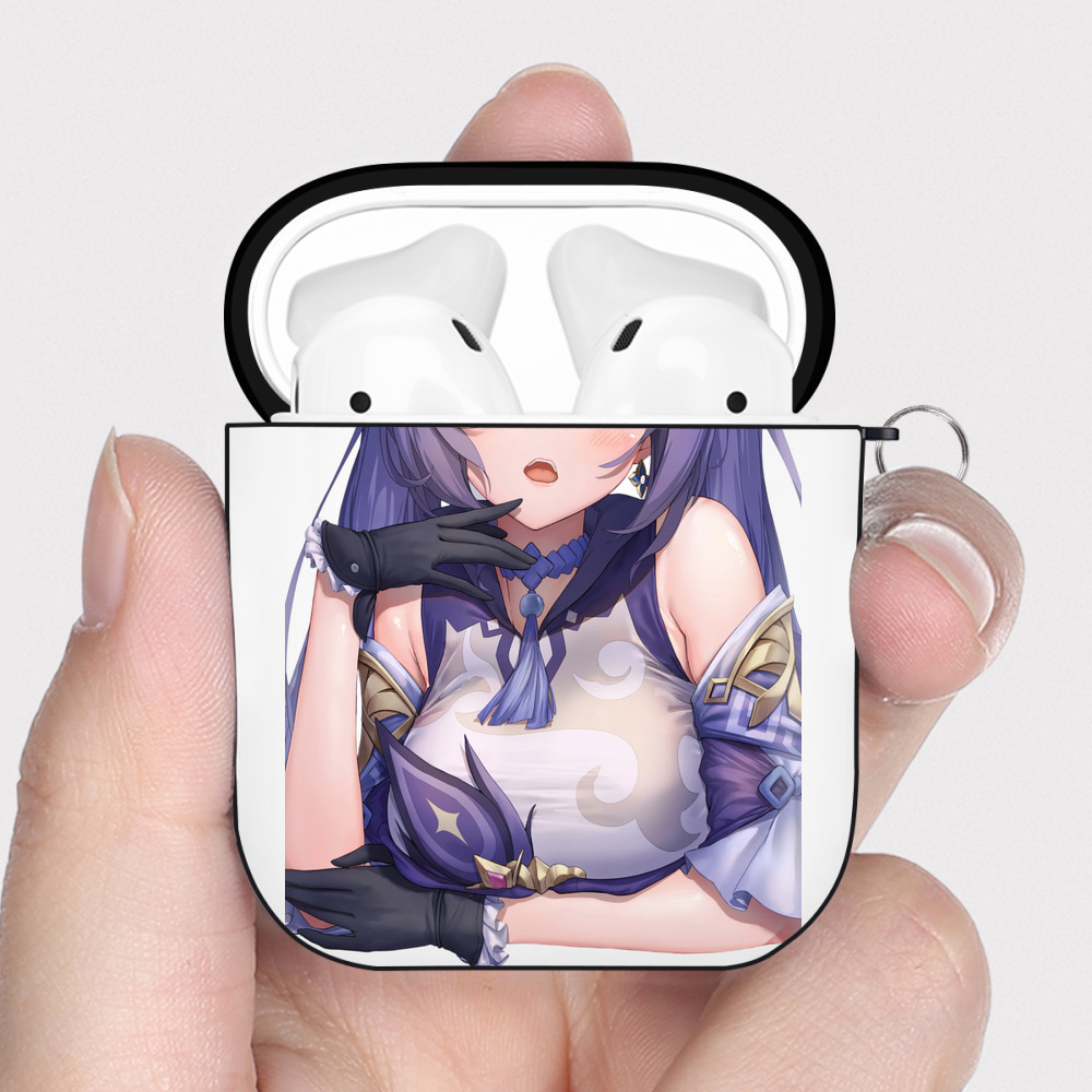 げんし神 刻晴 こくせい genshin Kokusei AirPods 第2世代保護ケース ハードシェル ブラック 耐衝撃・防指紋・カラビナ付き