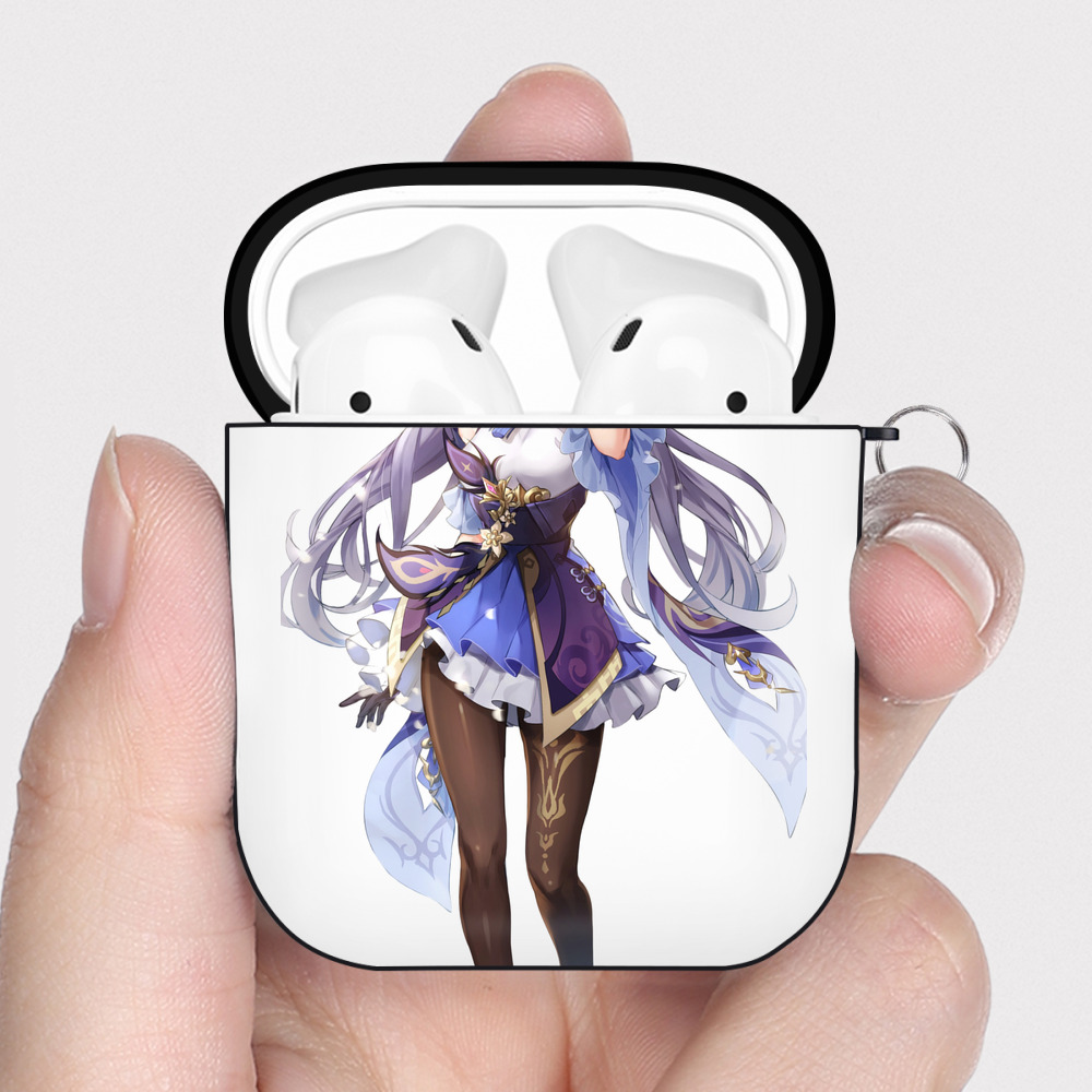げんし神 刻晴 こくせい genshin Kokusei AirPods 第2世代保護ケース ハードシェル ブラック 耐衝撃・防指紋・カラビナ付き