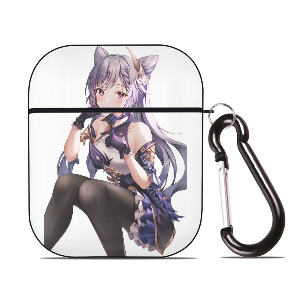 げんし神 刻晴 こくせい genshin Kokusei AirPods 第2世代保護ケース ハードシェル ブラック 耐衝撃・防指紋・カラビナ付き