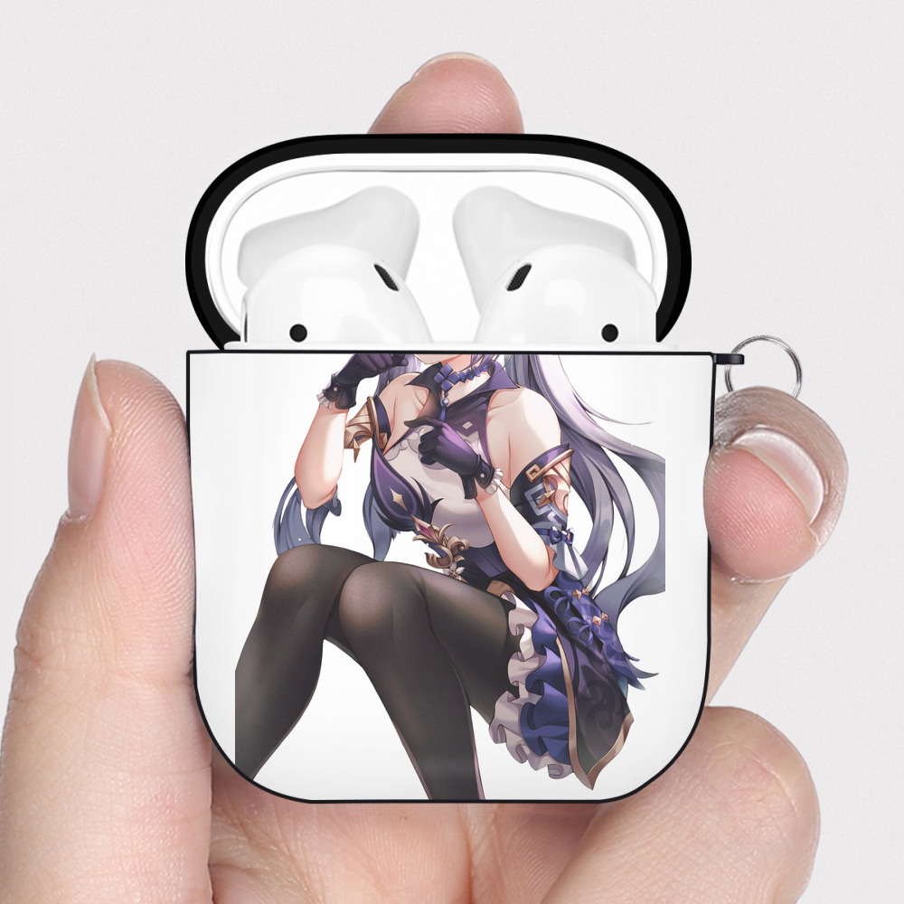 げんし神 刻晴 こくせい genshin Kokusei AirPods 第2世代保護ケース ハードシェル ブラック 耐衝撃・防指紋・カラビナ付き