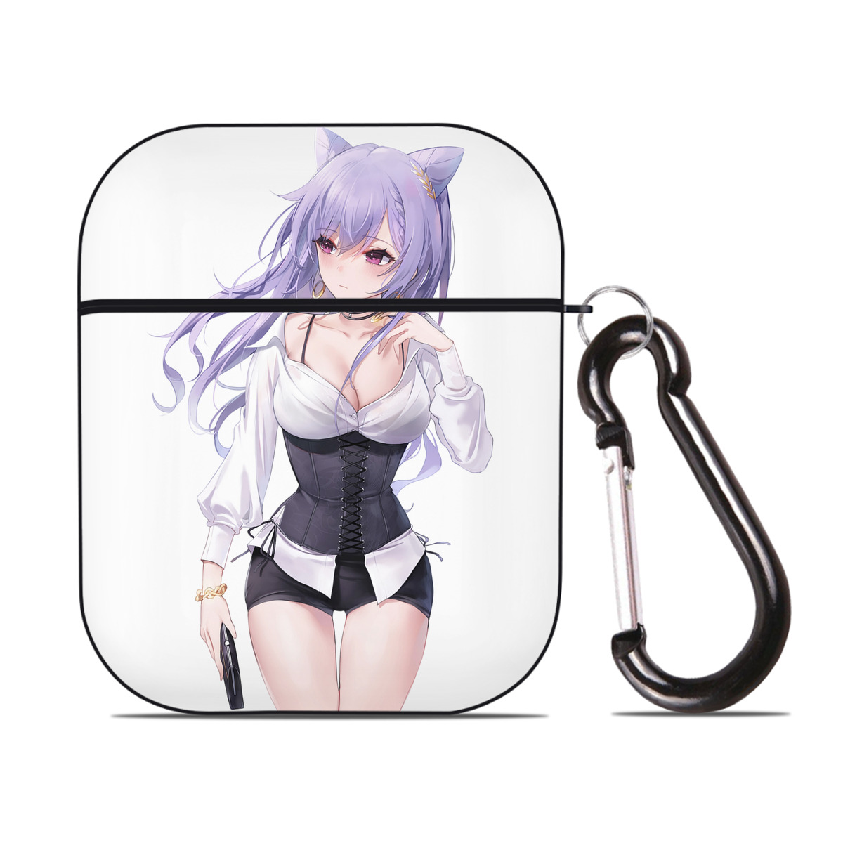 げんし神 刻晴 こくせい genshin Kokusei AirPods 第2世代保護ケース ハードシェル ブラック 耐衝撃・防指紋・カラビナ付き
