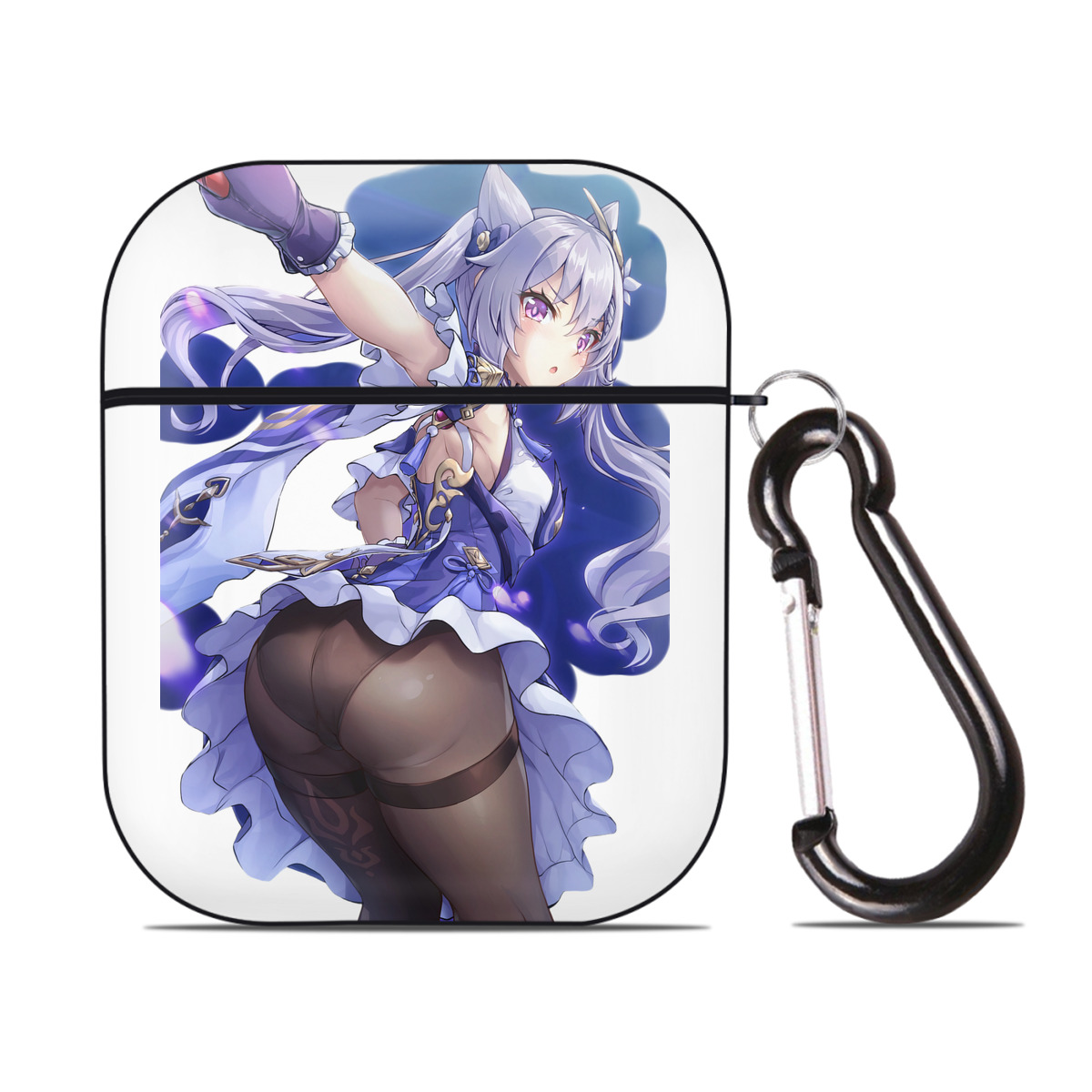げんし神 刻晴 こくせい genshin Kokusei AirPods 第2世代保護ケース ハードシェル ブラック 耐衝撃・防指紋・カラビナ付き