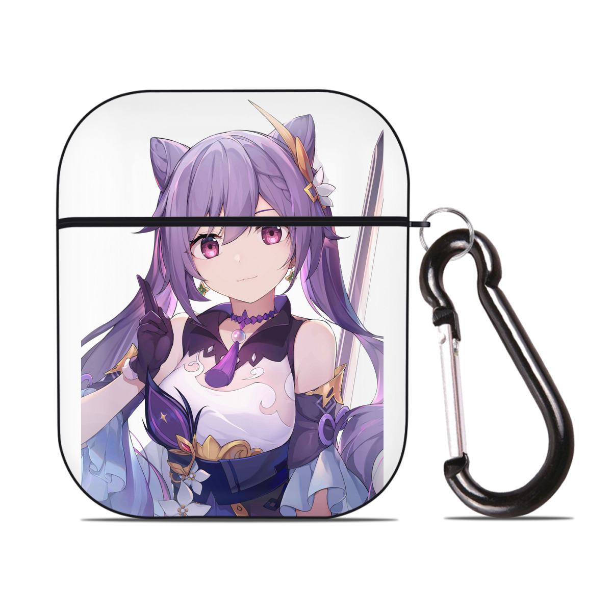 げんし神 刻晴 こくせい genshin Kokusei AirPods 第2世代保護ケース ハードシェル ブラック 耐衝撃・防指紋・カラビナ付き