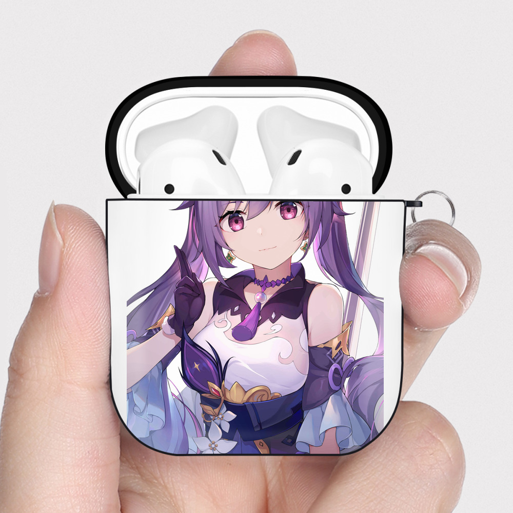 げんし神 刻晴 こくせい genshin Kokusei AirPods 第2世代保護ケース ハードシェル ブラック 耐衝撃・防指紋・カラビナ付き