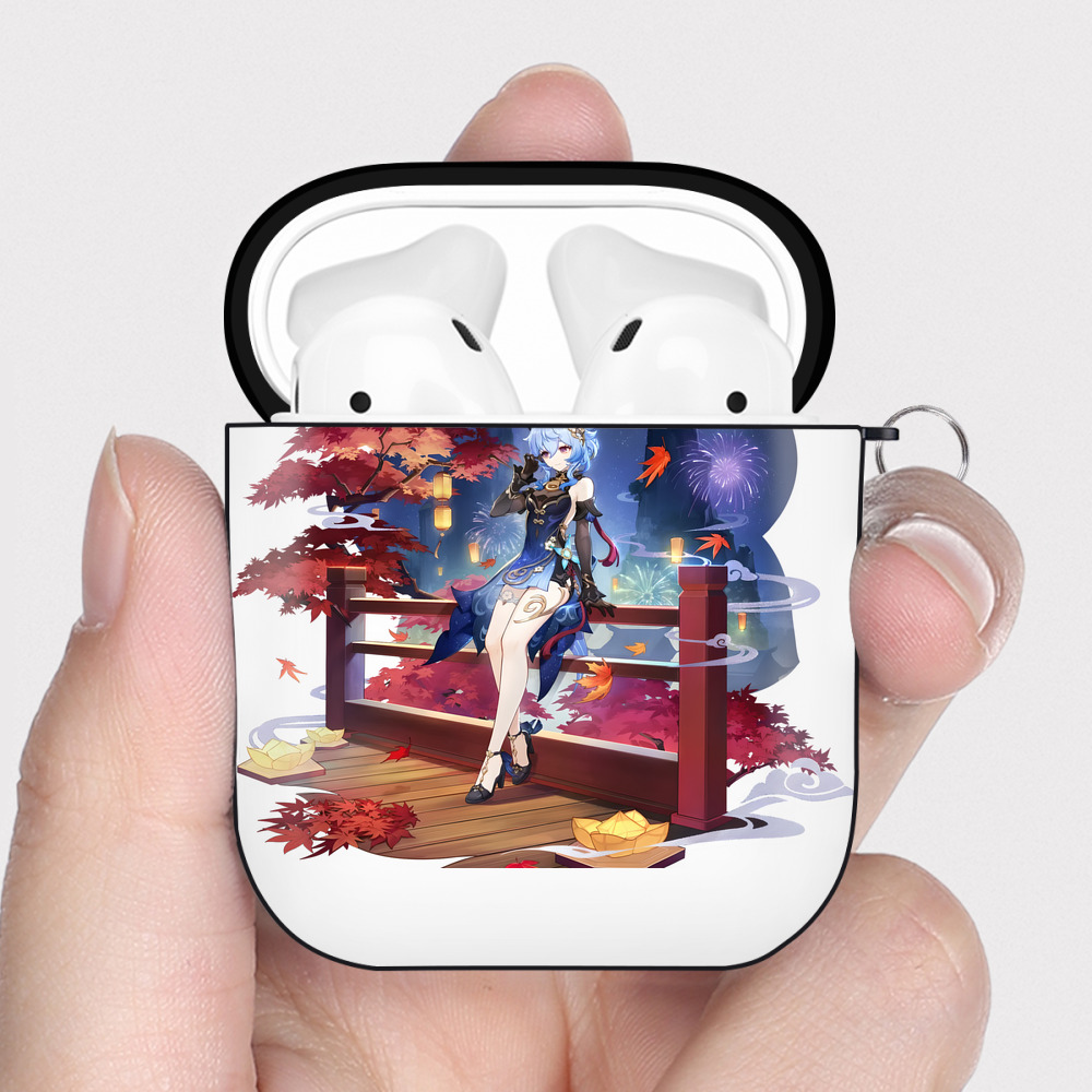 げんし神 甘雨 かんう genshin Ganyu AirPods 第2世代保護ケース ハードシェル ブラック 耐衝撃・防指紋・カラビナ付き