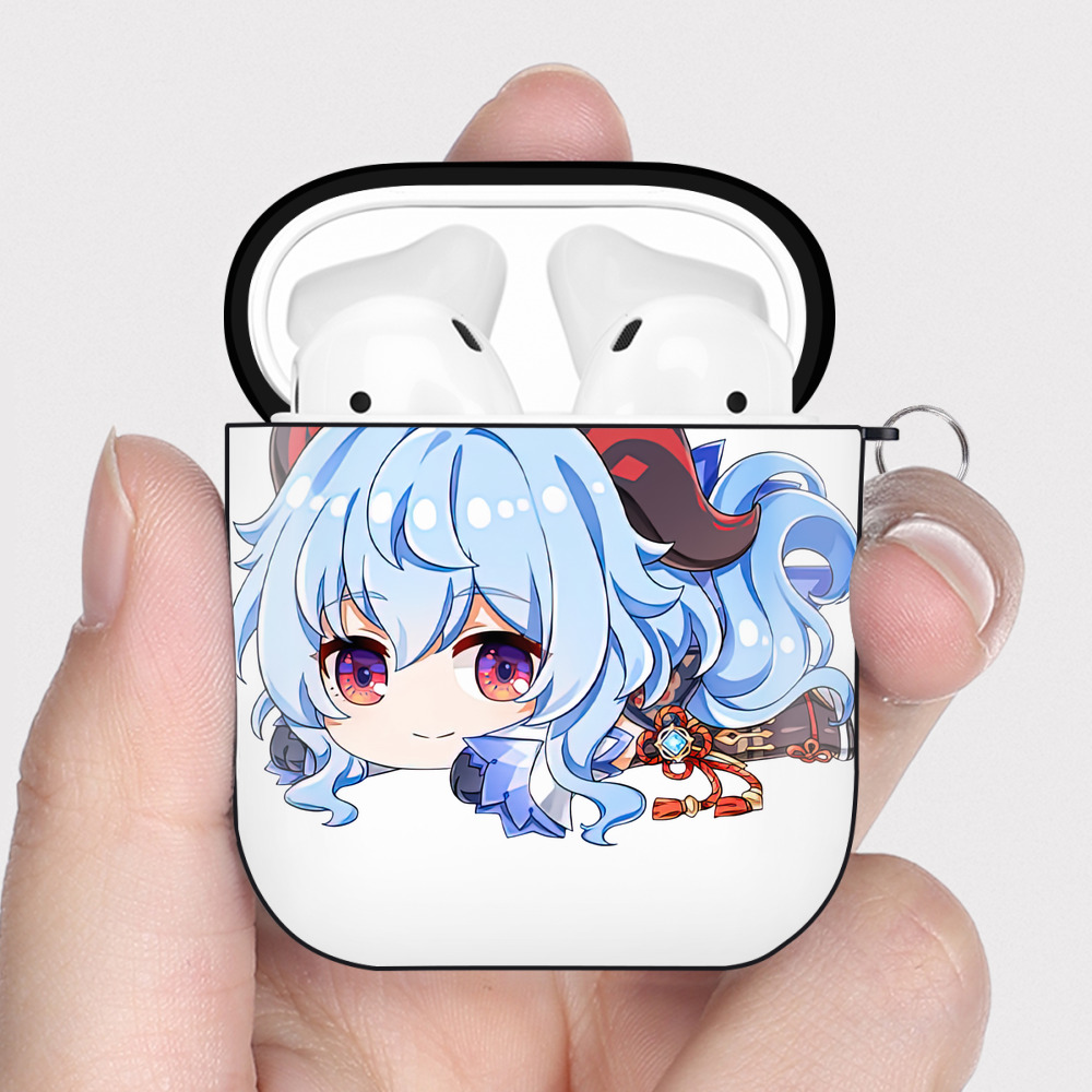 げんし神 甘雨 かんう genshin Ganyu AirPods 第2世代保護ケース ハードシェル ブラック 耐衝撃・防指紋・カラビナ付き