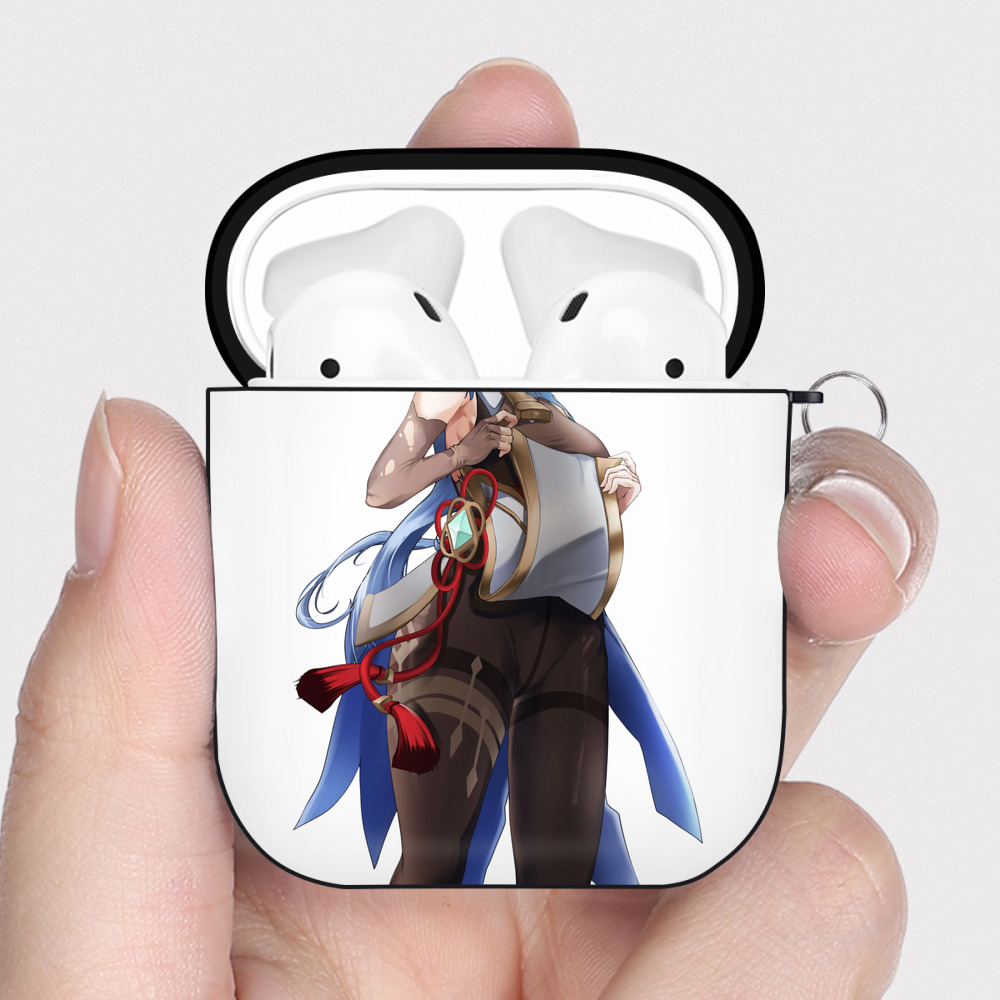 げんし神 甘雨 かんう genshin Ganyu AirPods 第2世代保護ケース ハードシェル ブラック 耐衝撃・防指紋・カラビナ付き