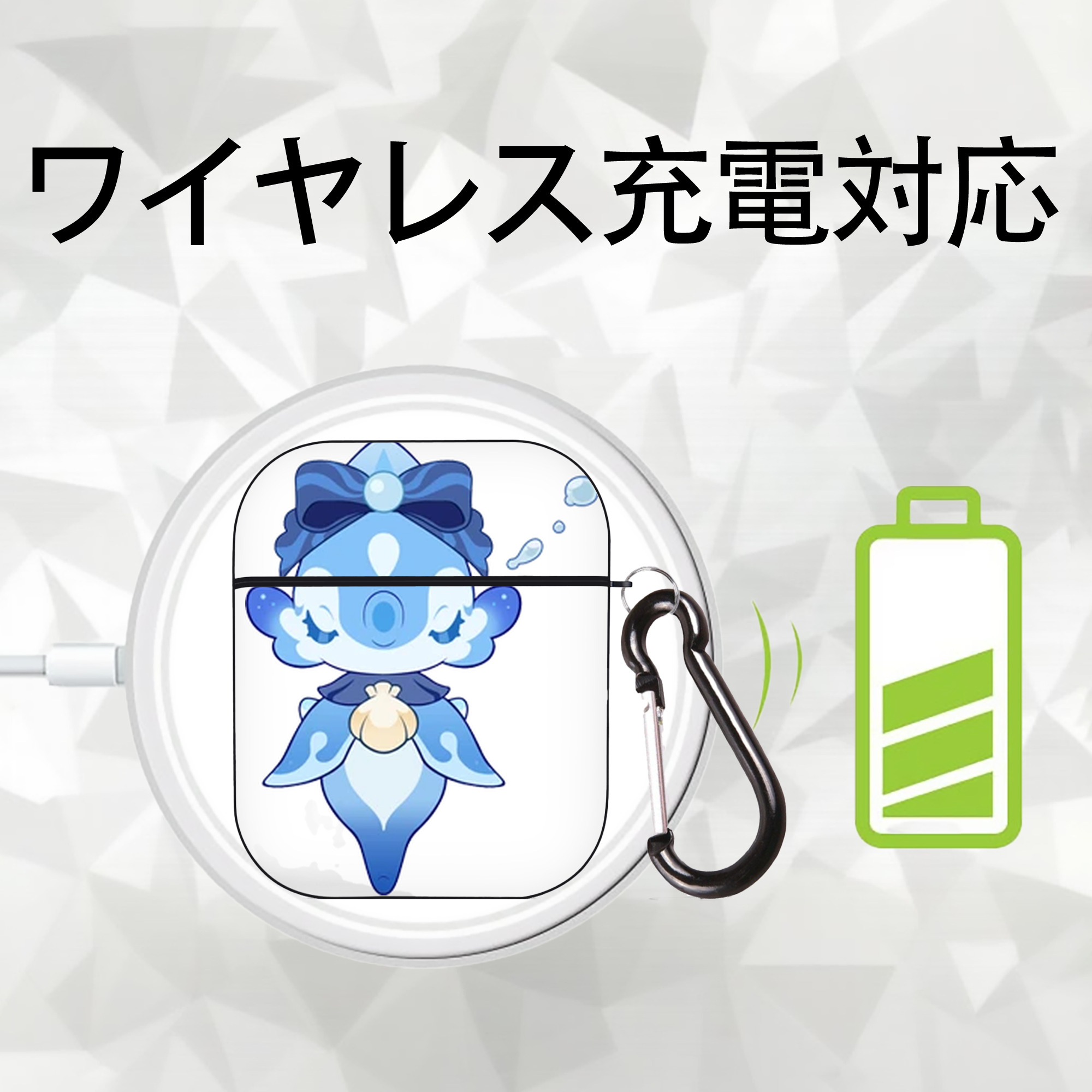げんし神 フリーナ genshin Furina AirPods 第2世代保護ケース ハードシェル ブラック 耐衝撃・防指紋・カラビナ付き
