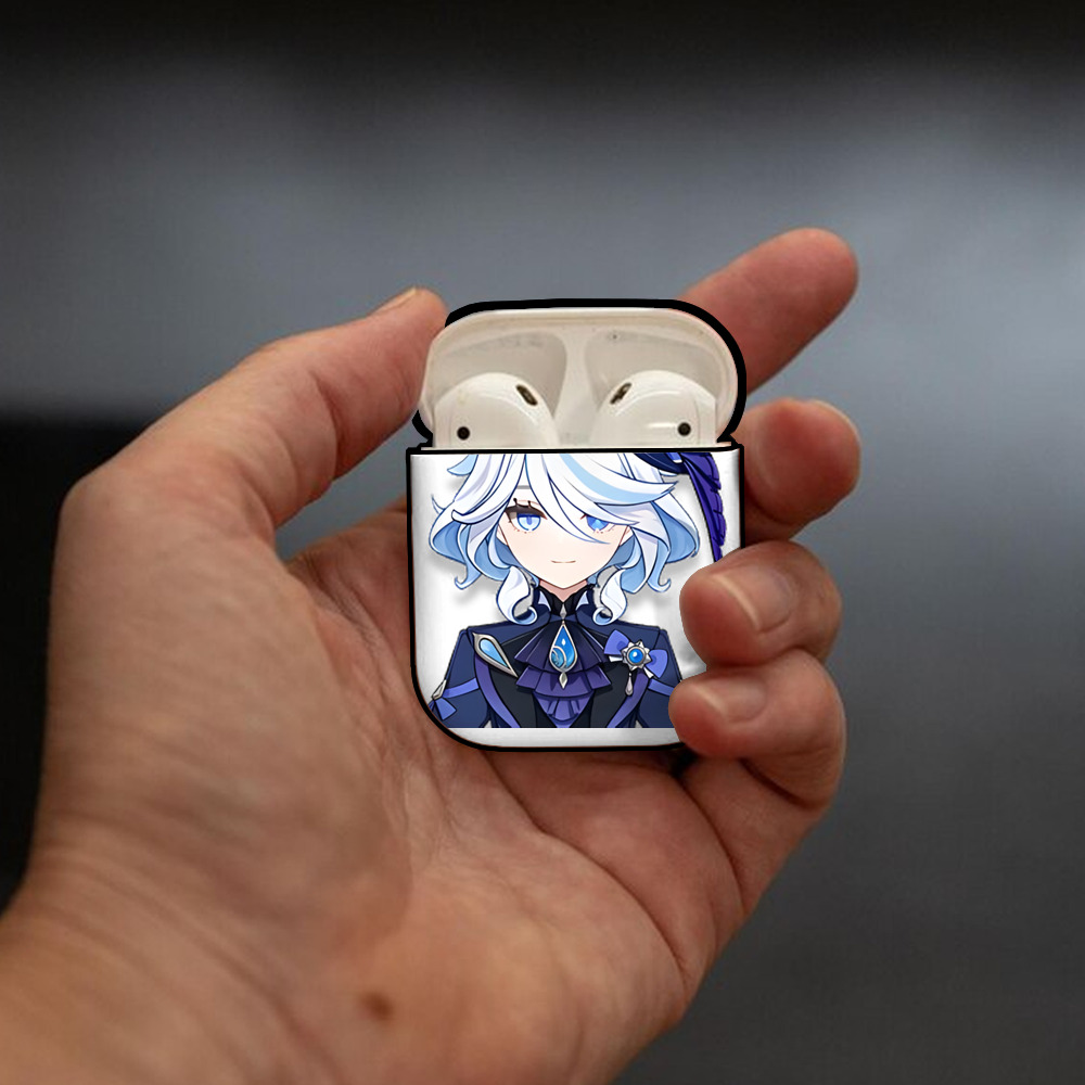 げんし神 フリーナ genshin Furina AirPods 第2世代保護ケース ハードシェル ブラック 耐衝撃・防指紋・カラビナ付き