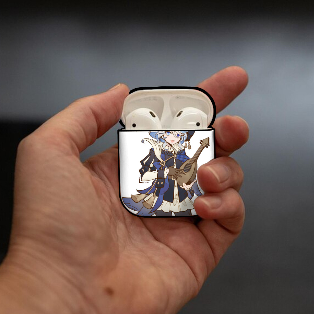 げんし神 フリーナ genshin Furina AirPods 第2世代保護ケース ハードシェル ブラック 耐衝撃・防指紋・カラビナ付き