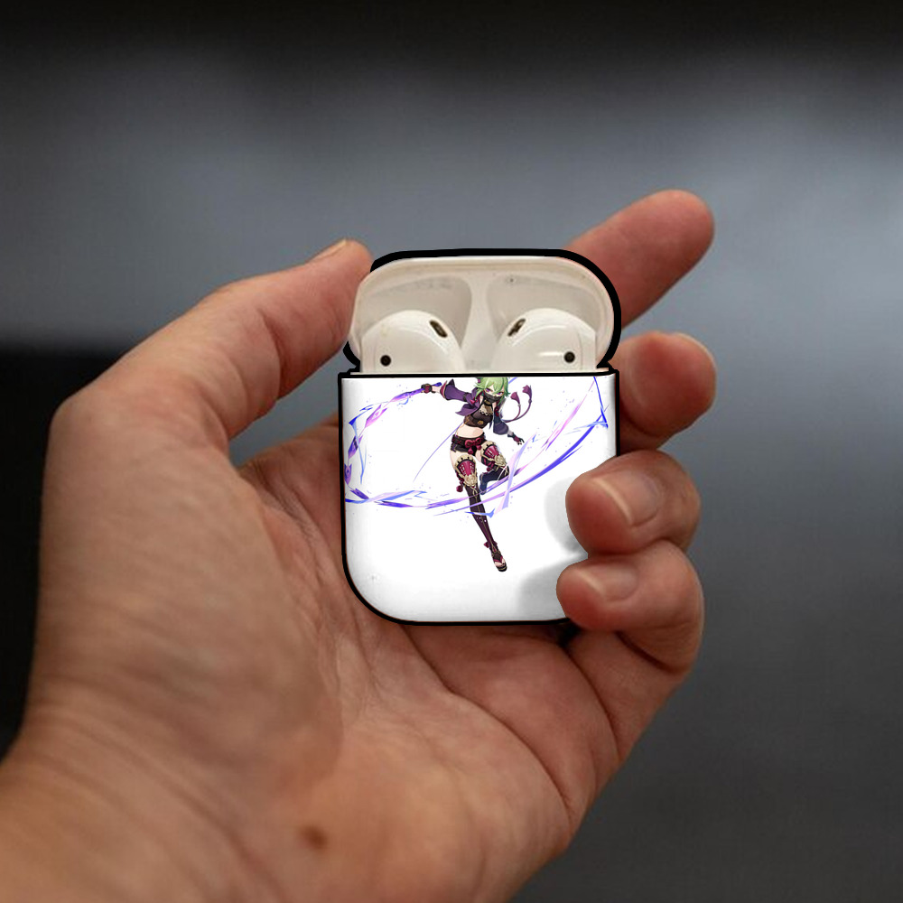 げんし神  久岐忍 くき しのぶ genshin Kuki Shinobu AirPods 第2世代保護ケース ハードシェル ブラック 耐衝撃・防指紋・カラビナ付き