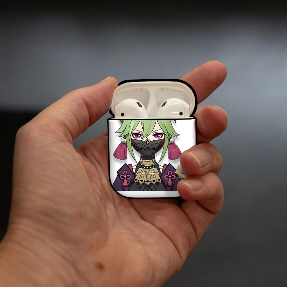 げんし神  久岐忍 くき しのぶ genshin Kuki Shinobu AirPods 第2世代保護ケース ハードシェル ブラック 耐衝撃・防指紋・カラビナ付き