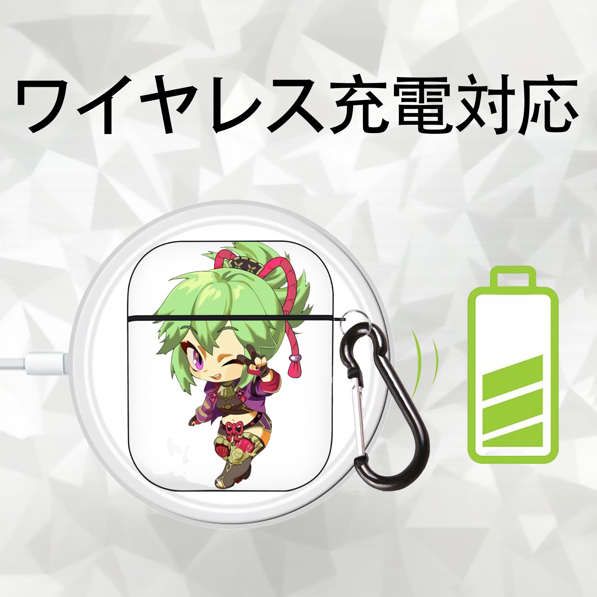 げんし神  久岐忍 くき しのぶ genshin Kuki Shinobu AirPods 第2世代保護ケース ハードシェル ブラック 耐衝撃・防指紋・カラビナ付き