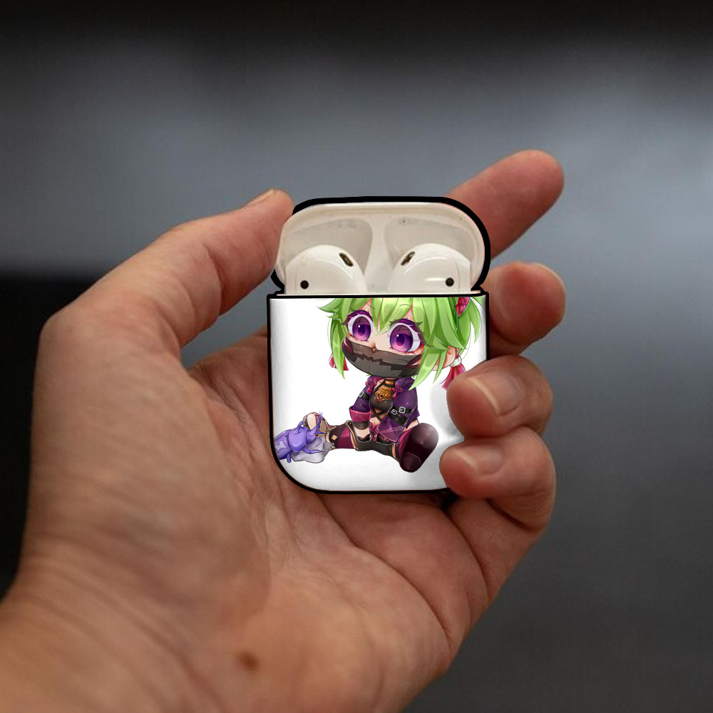 げんし神  久岐忍 くき しのぶ genshin Kuki Shinobu AirPods 第2世代保護ケース ハードシェル ブラック 耐衝撃・防指紋・カラビナ付き