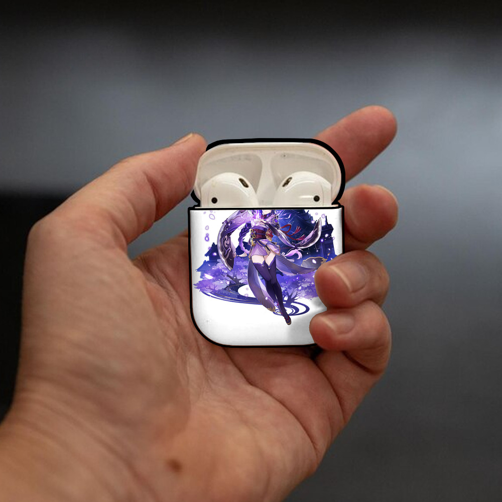 げんし神 雷電将軍 らいでんしょうぐん genshin Raiden Shogun AirPods 第2世代保護ケース ハードシェル ブラック 耐衝撃・防指紋・カラビナ付き
