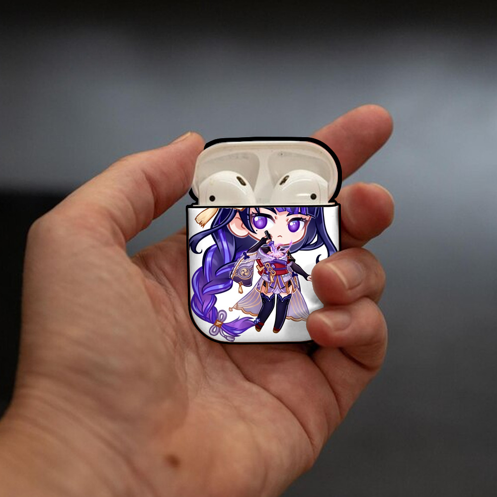 げんし神 雷電将軍 らいでんしょうぐん genshin Raiden Shogun AirPods 第2世代保護ケース ハードシェル ブラック 耐衝撃・防指紋・カラビナ付き