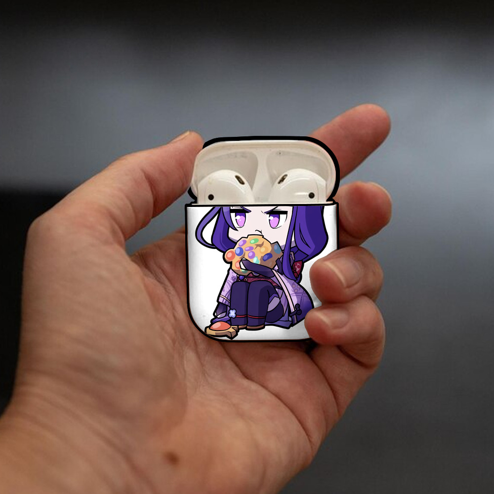 げんし神 雷電将軍 らいでんしょうぐん genshin Raiden Shogun AirPods 第2世代保護ケース ハードシェル ブラック 耐衝撃・防指紋・カラビナ付き