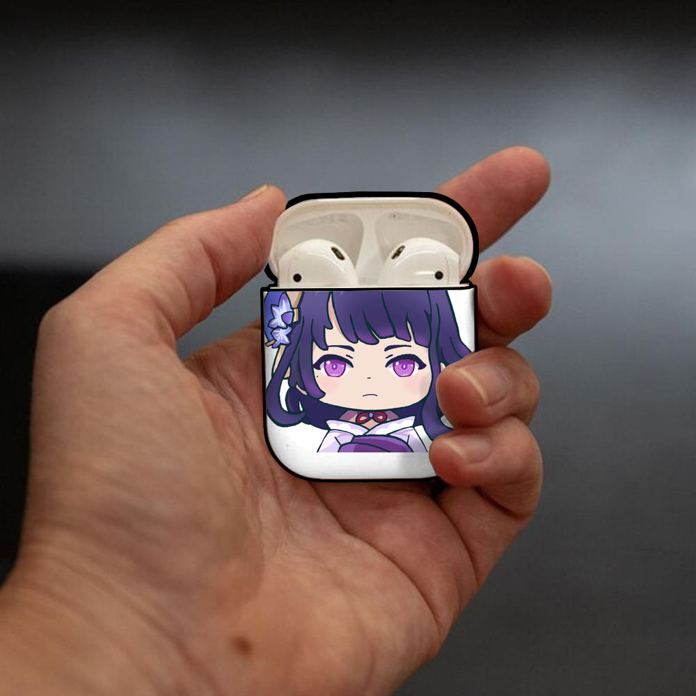 げんし神 雷電将軍 らいでんしょうぐん genshin Raiden Shogun AirPods 第2世代保護ケース ハードシェル ブラック 耐衝撃・防指紋・カラビナ付き