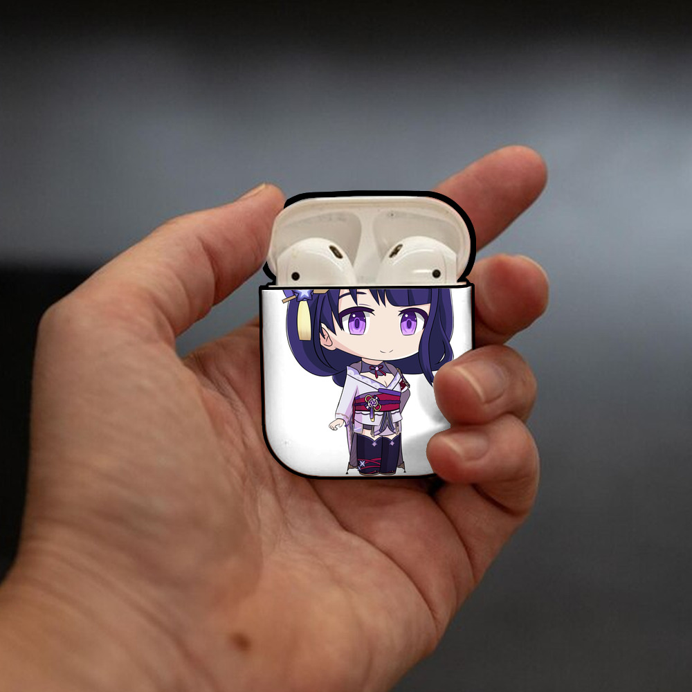 げんし神 雷電将軍 らいでんしょうぐん genshin Raiden Shogun AirPods 第2世代保護ケース ハードシェル ブラック 耐衝撃・防指紋・カラビナ付き