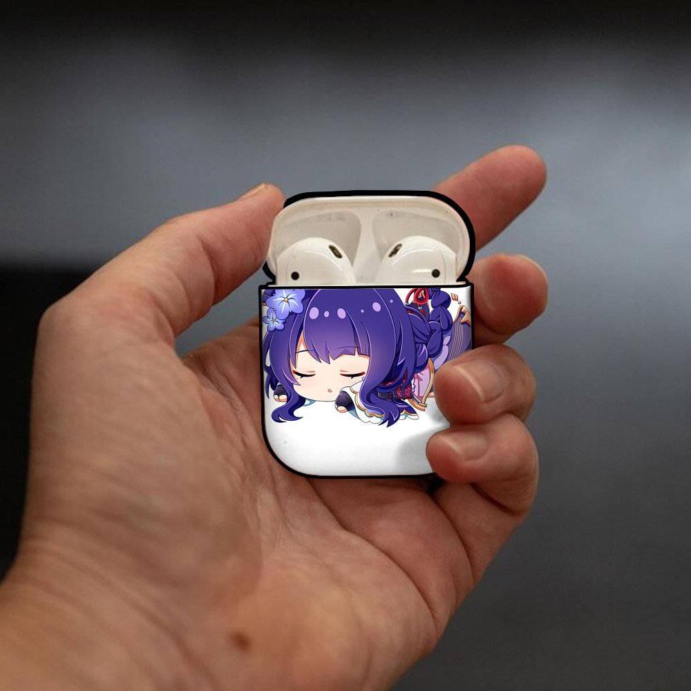 げんし神 雷電将軍 らいでんしょうぐん genshin Raiden Shogun AirPods 第2世代保護ケース ハードシェル ブラック 耐衝撃・防指紋・カラビナ付き