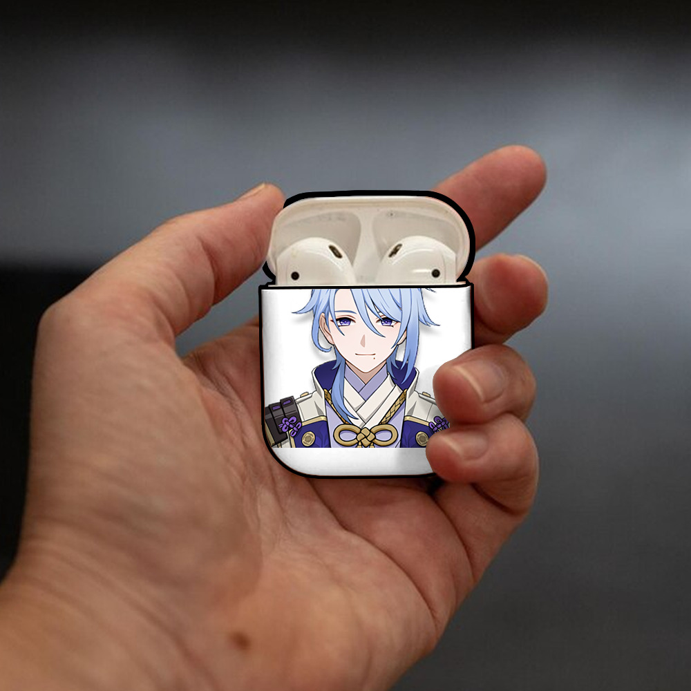 げんし神 神里綾人 かみさとあやと genshin Kamisato Ayato AirPods 第2世代保護ケース ハードシェル ブラック 耐衝撃・防指紋・カラビナ付き
